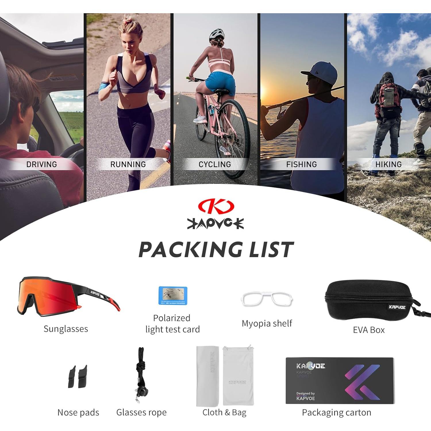 Gafas de Ciclismo KAPVOE TR90 Polarizadas con Lentes Intercambiables