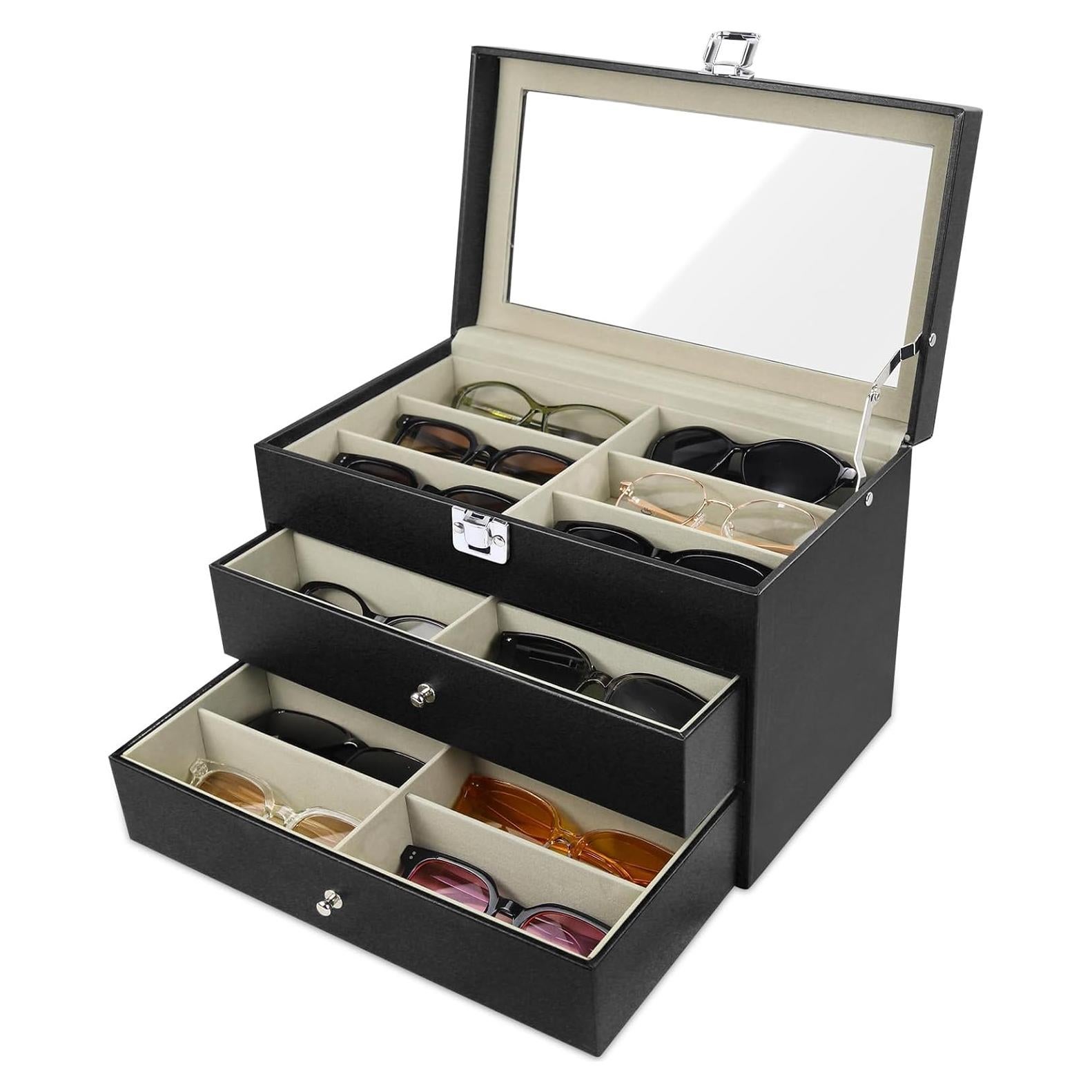 Estuche Organizador de Gafas de Sol 18 Compartimentos Cuero