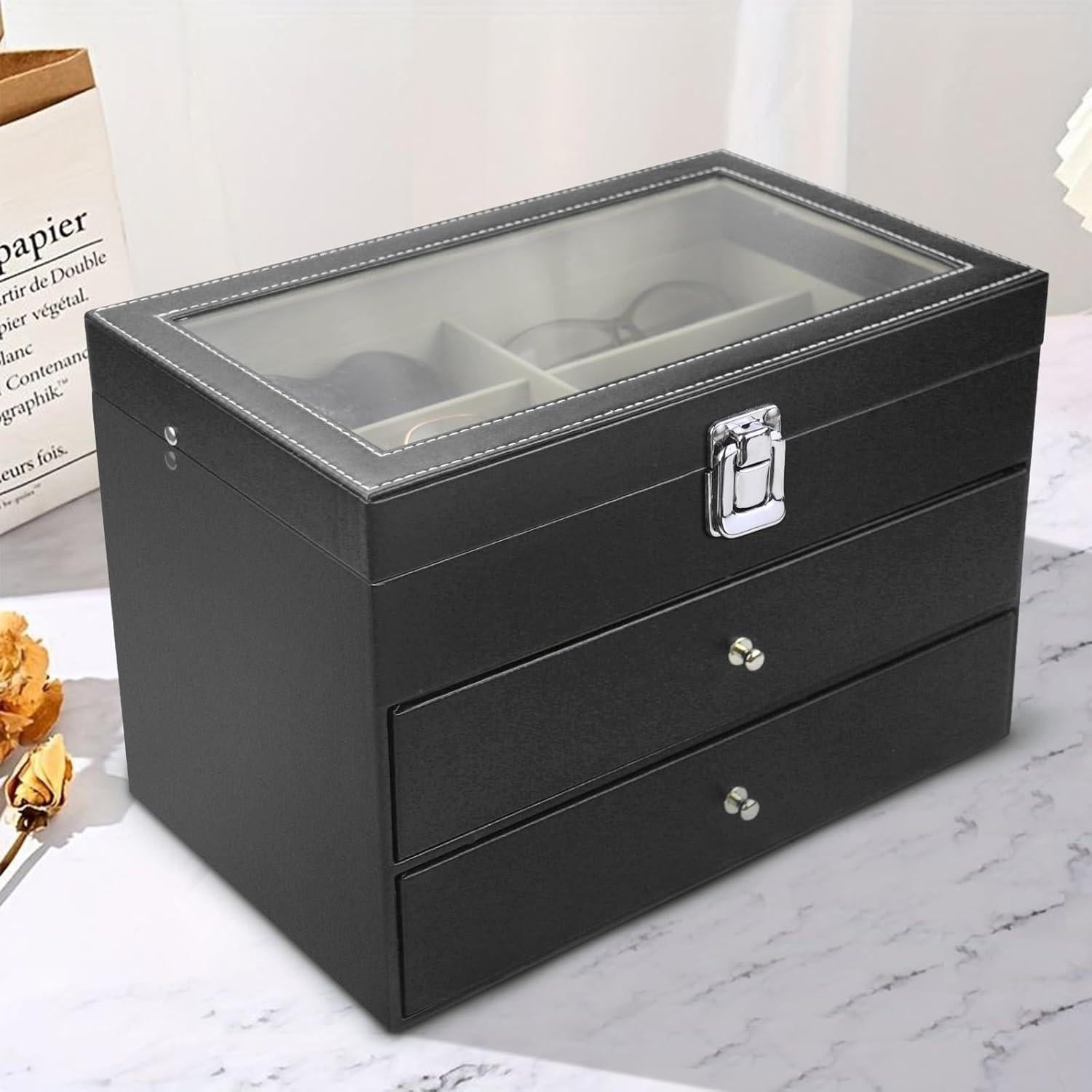 Estuche Organizador de Gafas de Sol 18 Compartimentos Cuero