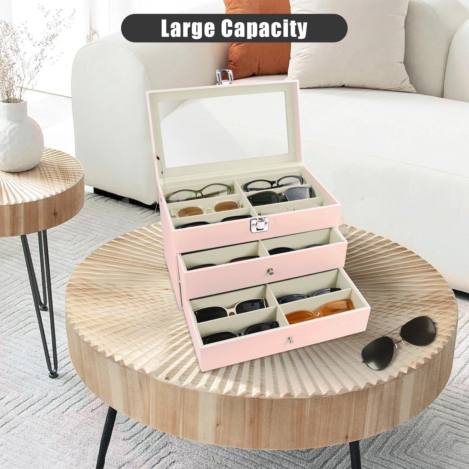 Estuche Organizador de Gafas de Sol 18 Compartimentos Cuero