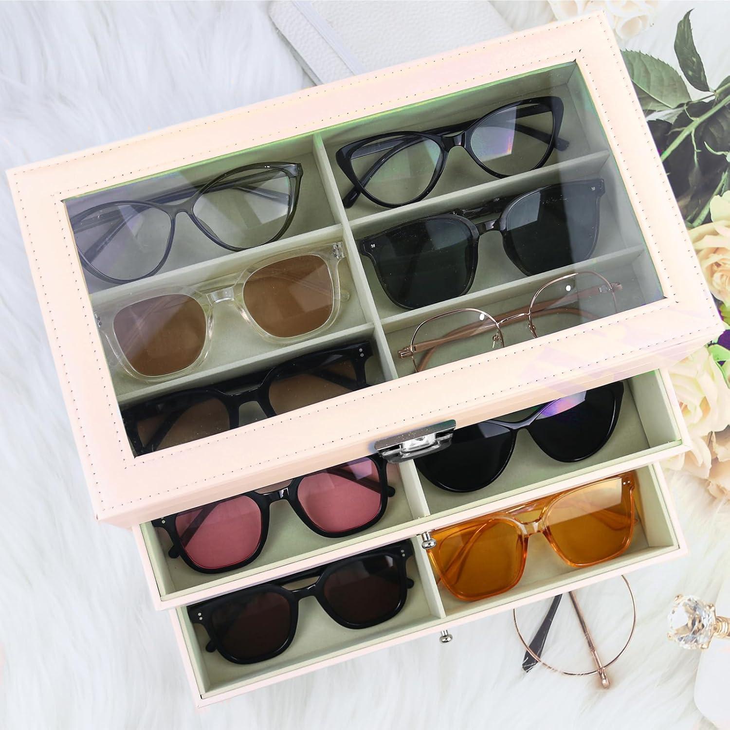 Estuche Organizador de Gafas de Sol 18 Compartimentos Cuero