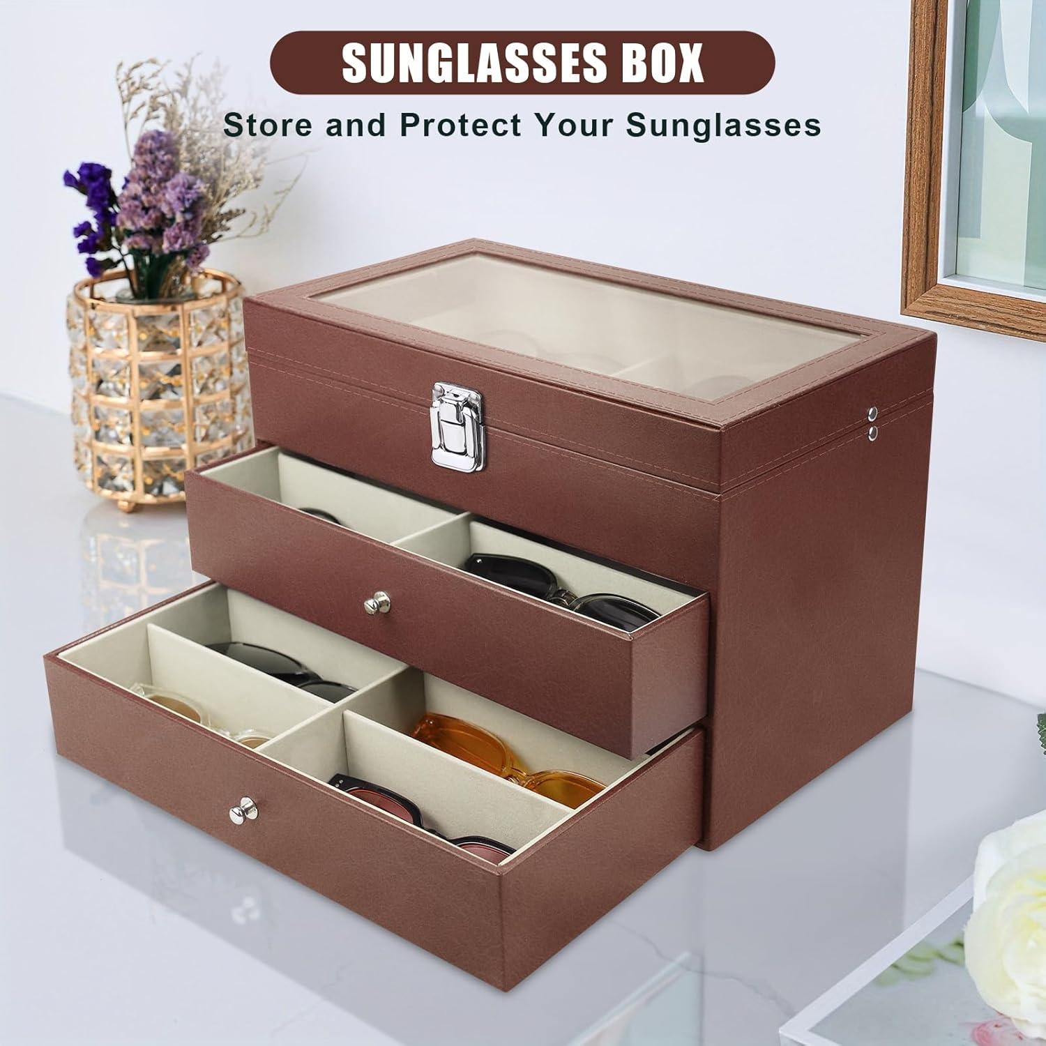 Estuche Organizador de Gafas de Sol 18 Compartimentos Cuero