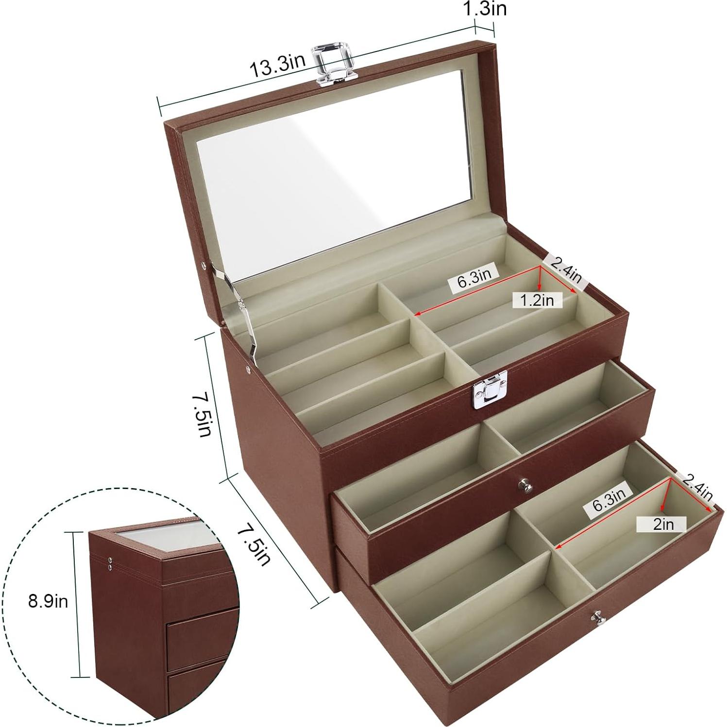 Estuche Organizador de Gafas de Sol 18 Compartimentos Cuero