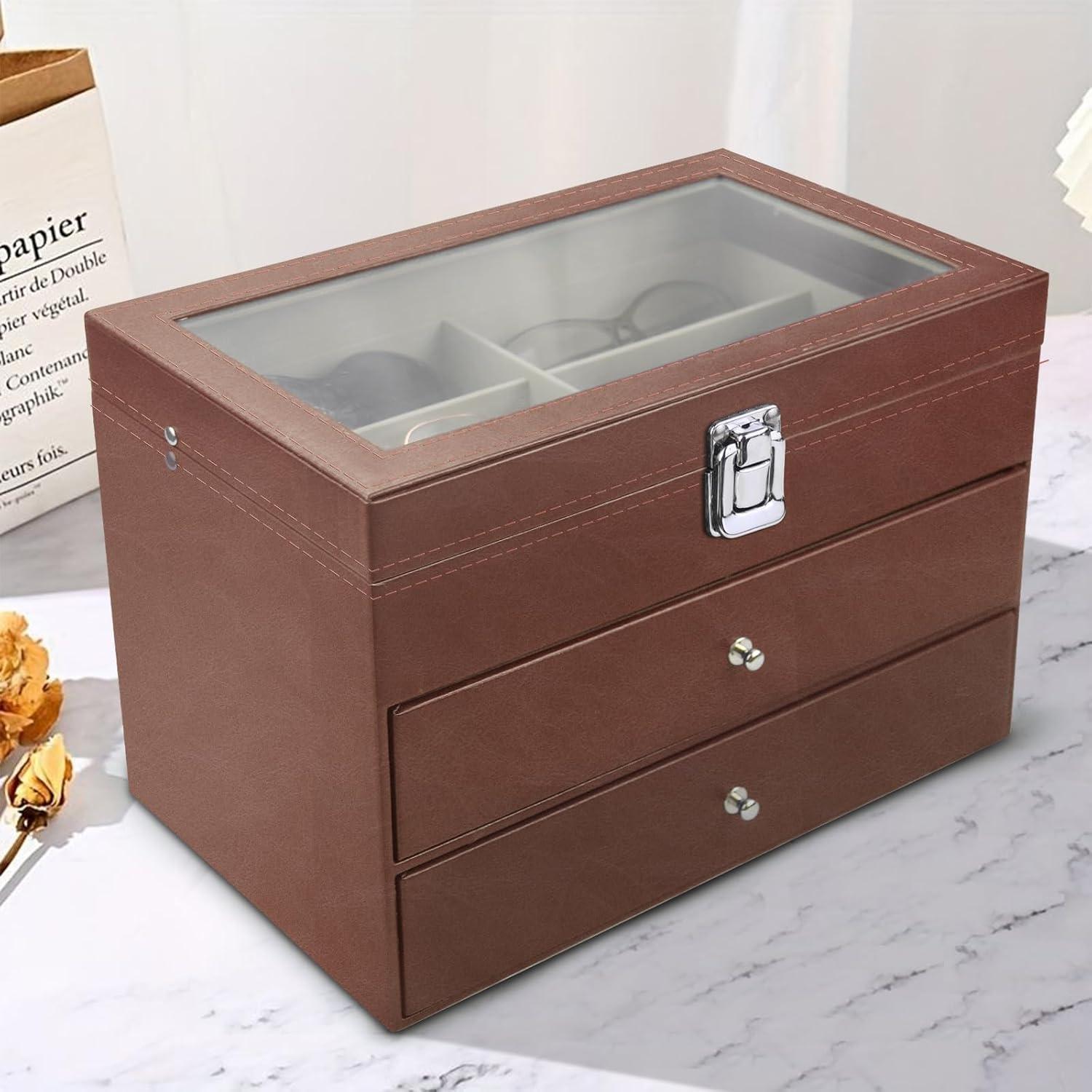 Estuche Organizador de Gafas de Sol 18 Compartimentos Cuero