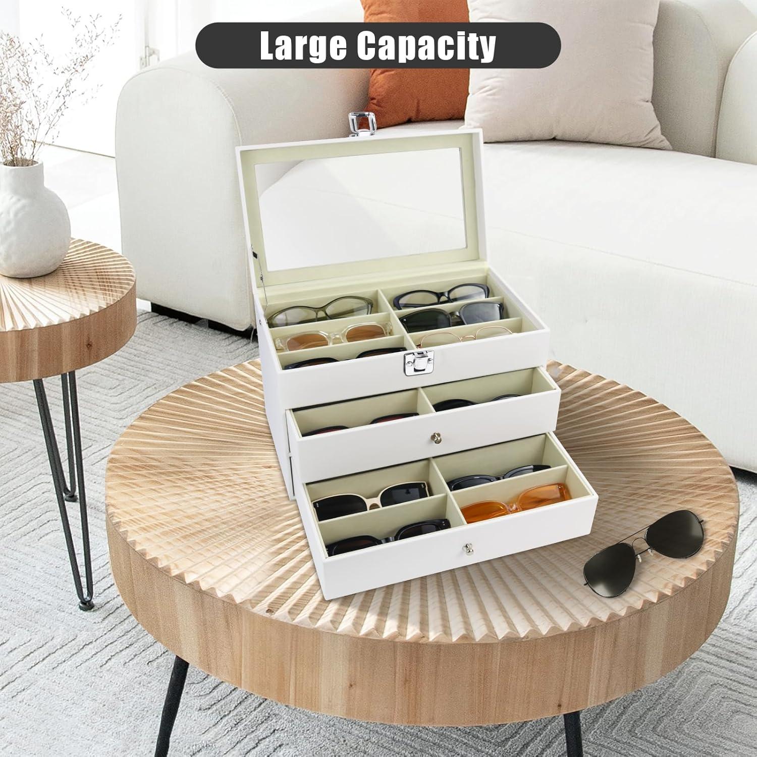 Estuche Organizador de Gafas de Sol Cuero 18 Compartimentos