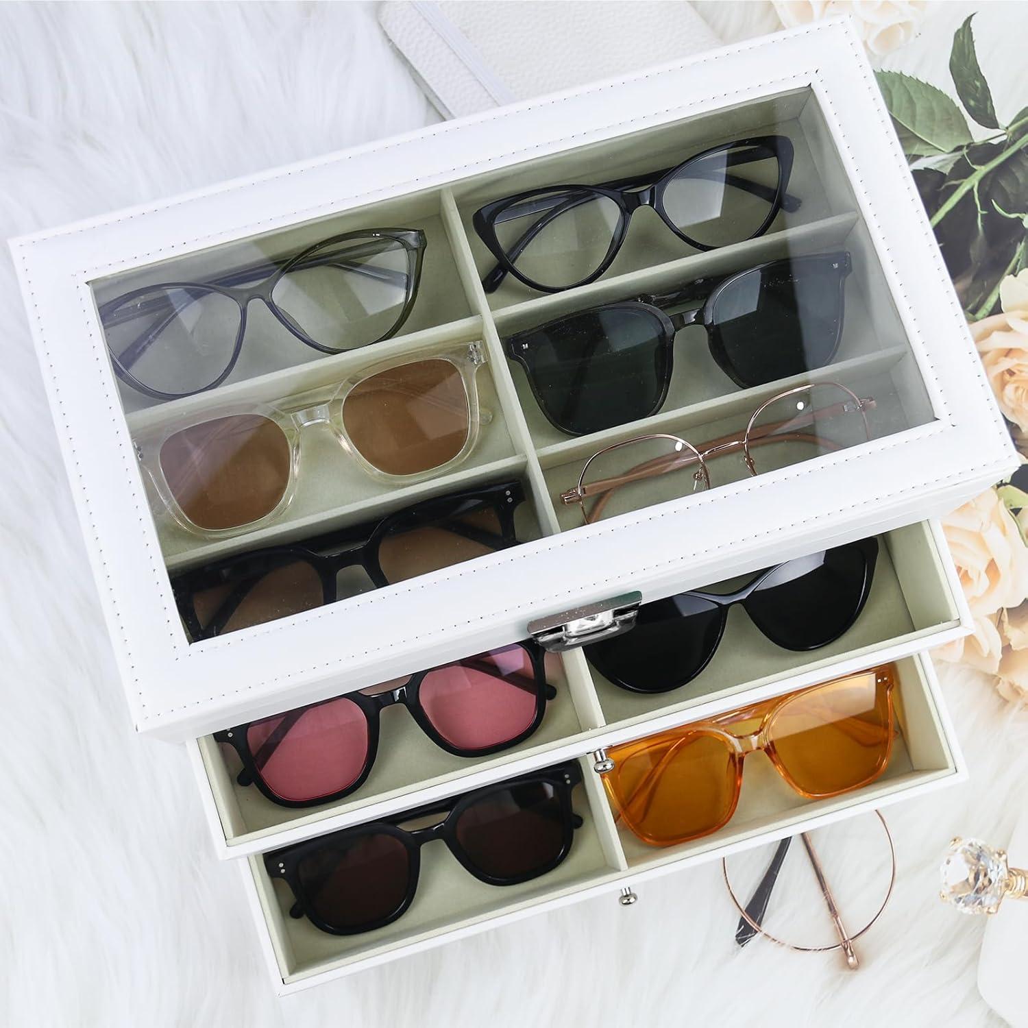 Estuche Organizador de Gafas de Sol Cuero 18 Compartimentos