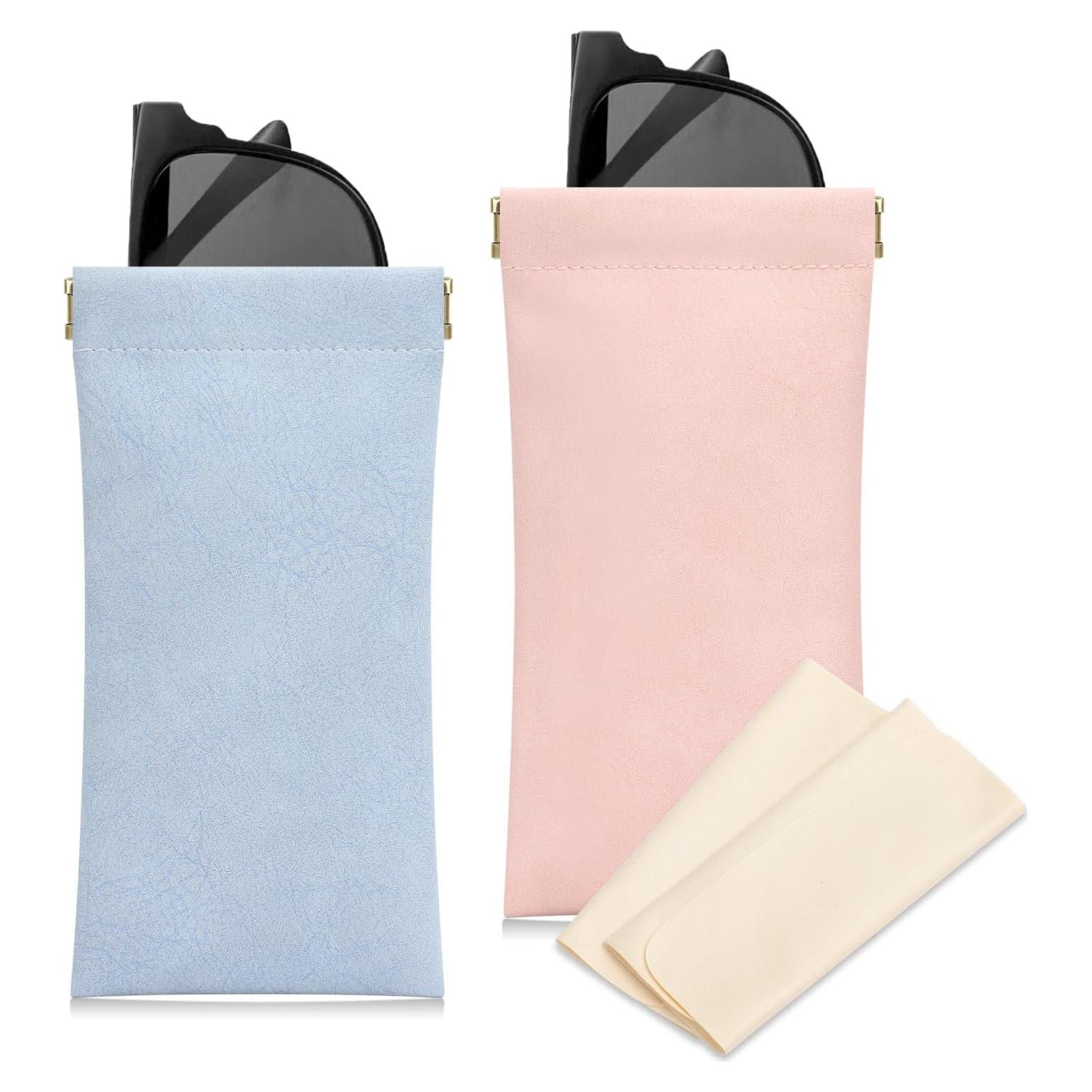 Estuche para Gafas Sightor 2 Pcs Cuero Impermeable Rosa Azul