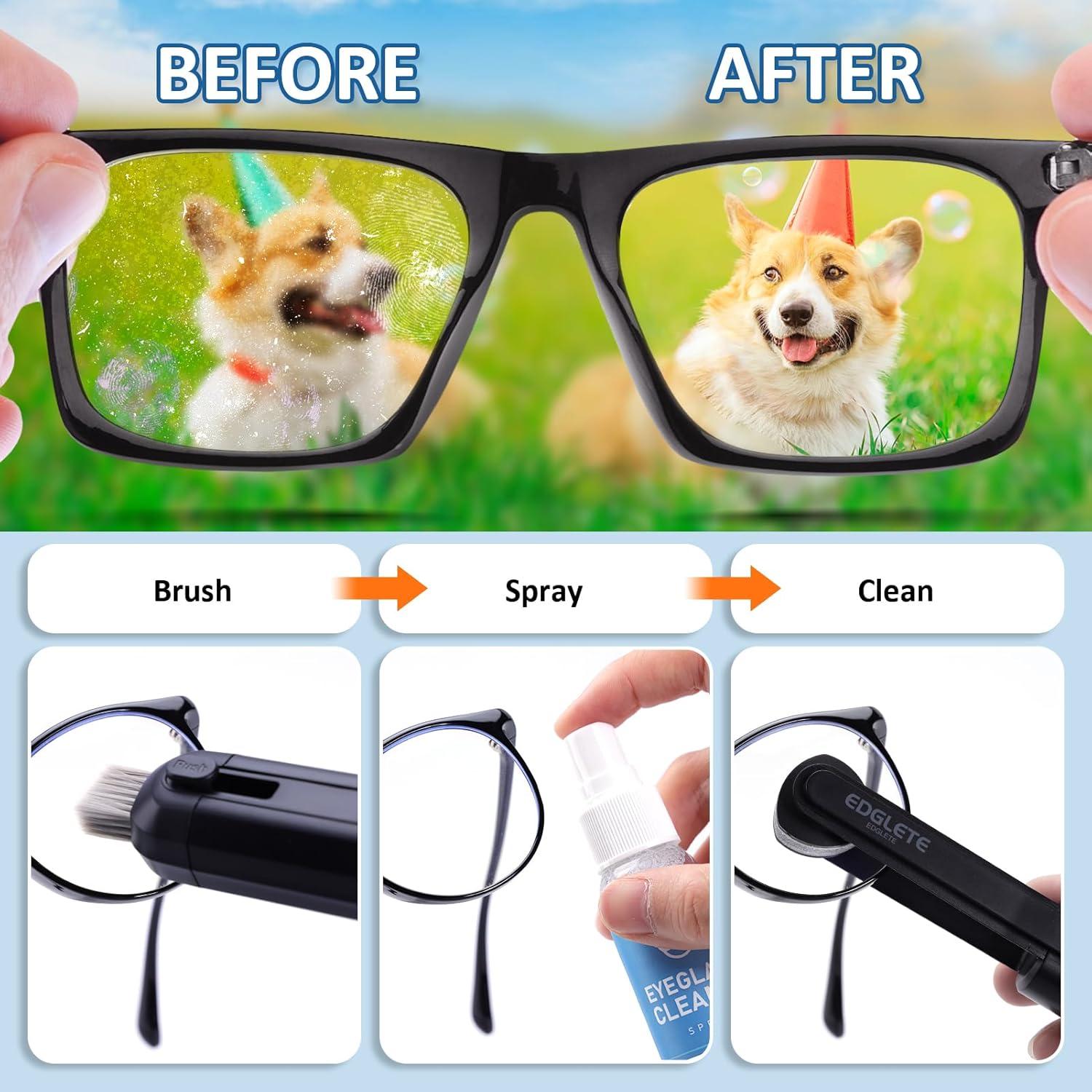 Kit de limpieza de gafas Edglete con spray y paño microfibra