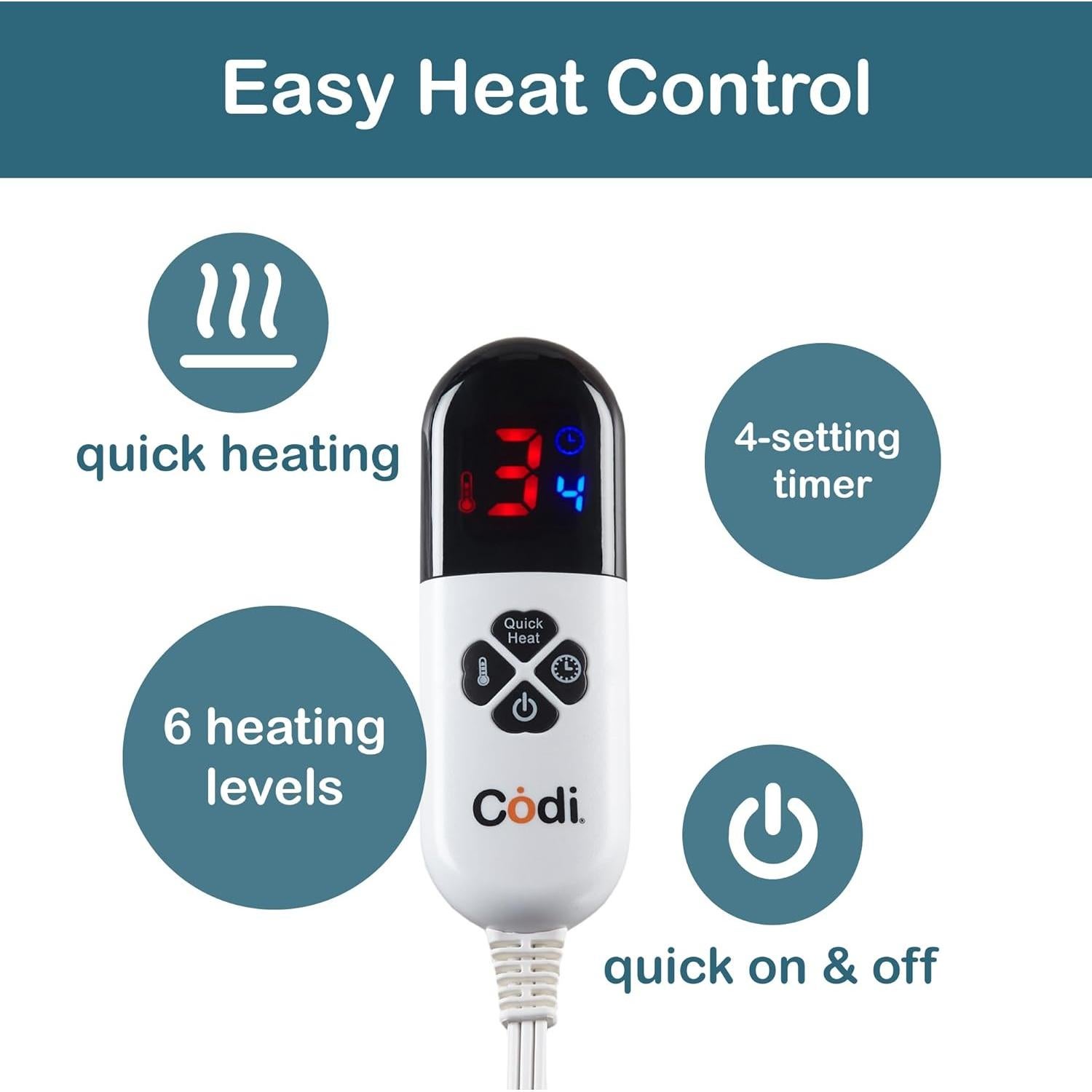 Manta Eléctrica Codi 127x152 cm Teal 6 Niveles Calor