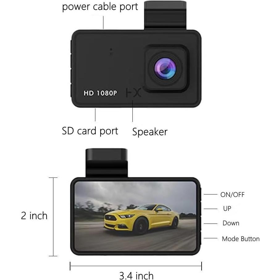 Cámara Dash 1080P METRICSQUARE con Pantalla 3" y G-Sensor