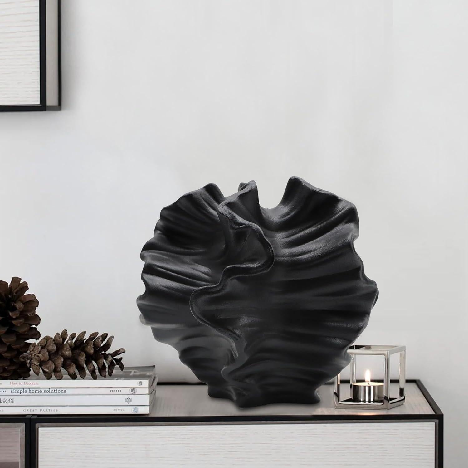 Juego de 2 Jarrones de Cerámica LZV Flor Negra Minimalista