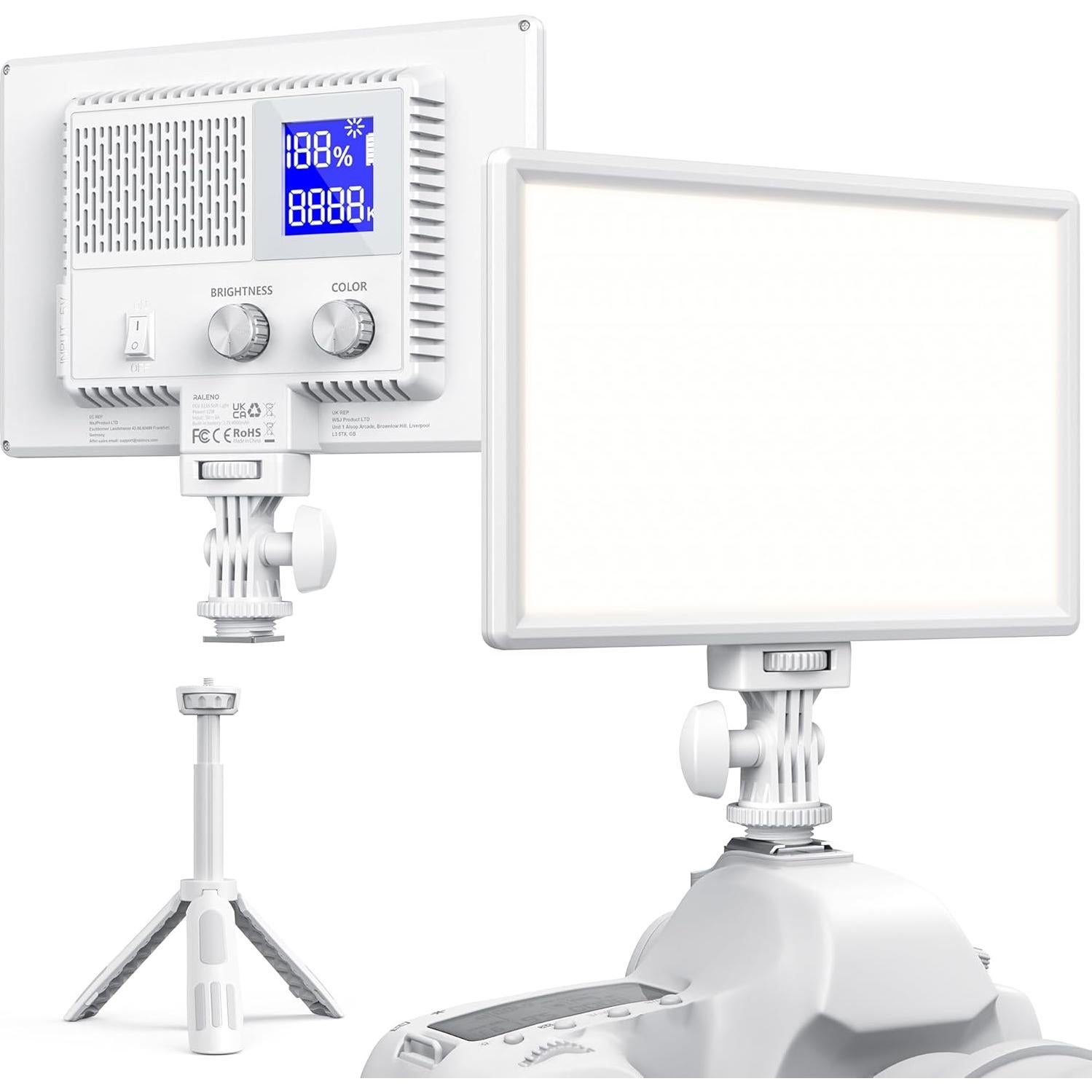 RALENO Luz de Video LED 12W con Batería 4000mAh y Soporte