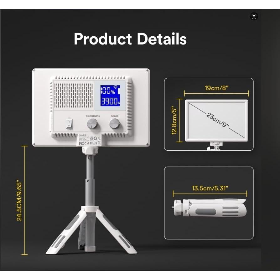 RALENO Luz de Video LED 12W con Batería 4000mAh y Soporte