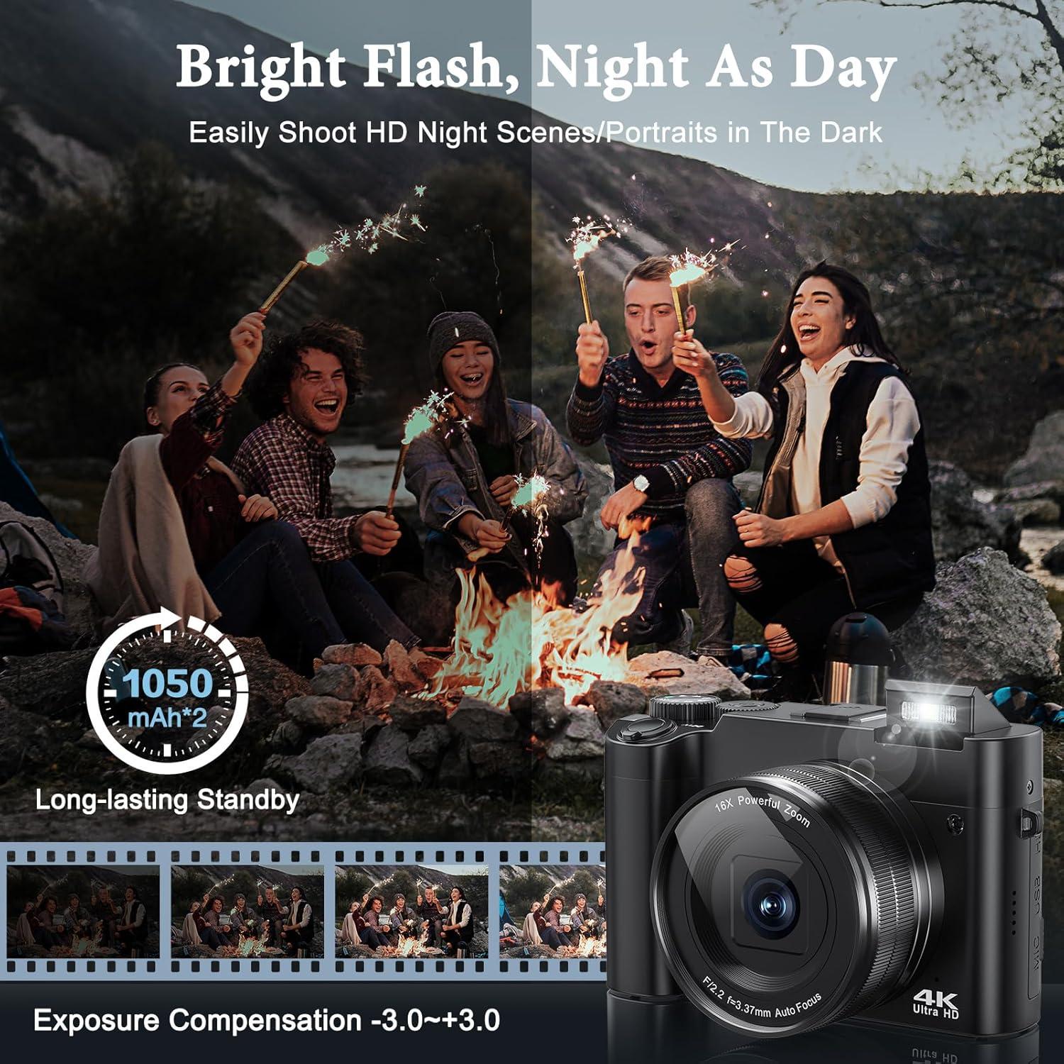 Cámara Digital 4K Zostuic 64MP con Pantalla 3'' y Flash