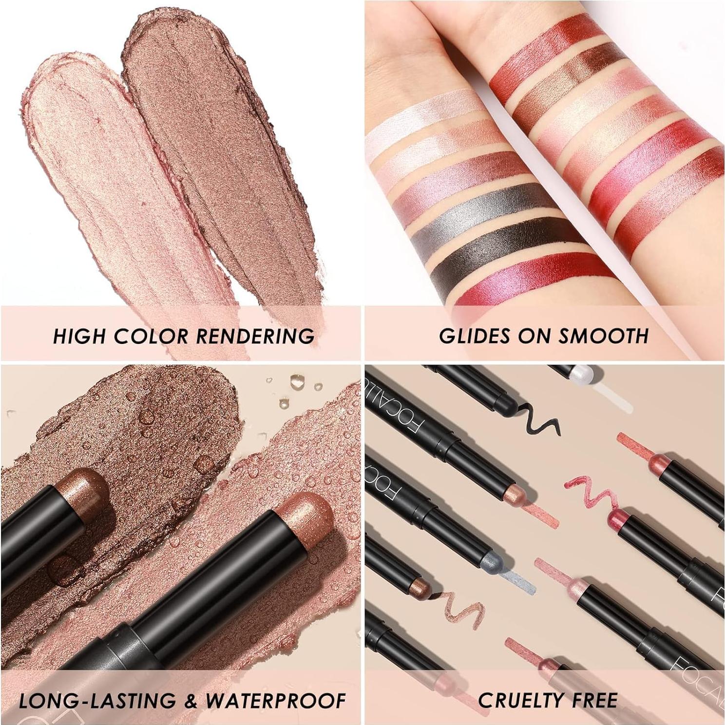 FOCALLURE 2 Pcs Lápiz Sombra de Ojos Alta Pigmentación