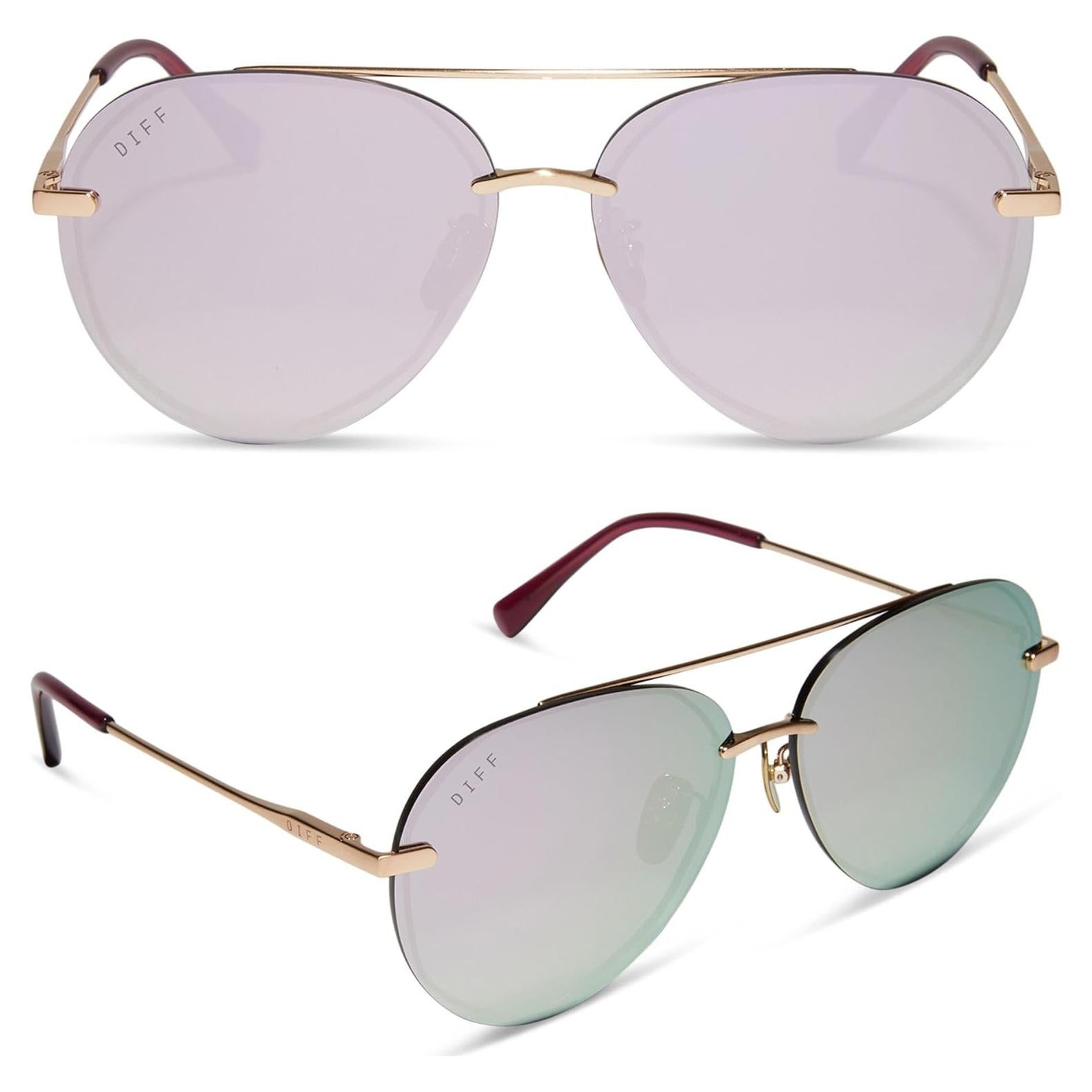 Gafas de sol aviador DIFF Lenox doradas UV400 para mujeres