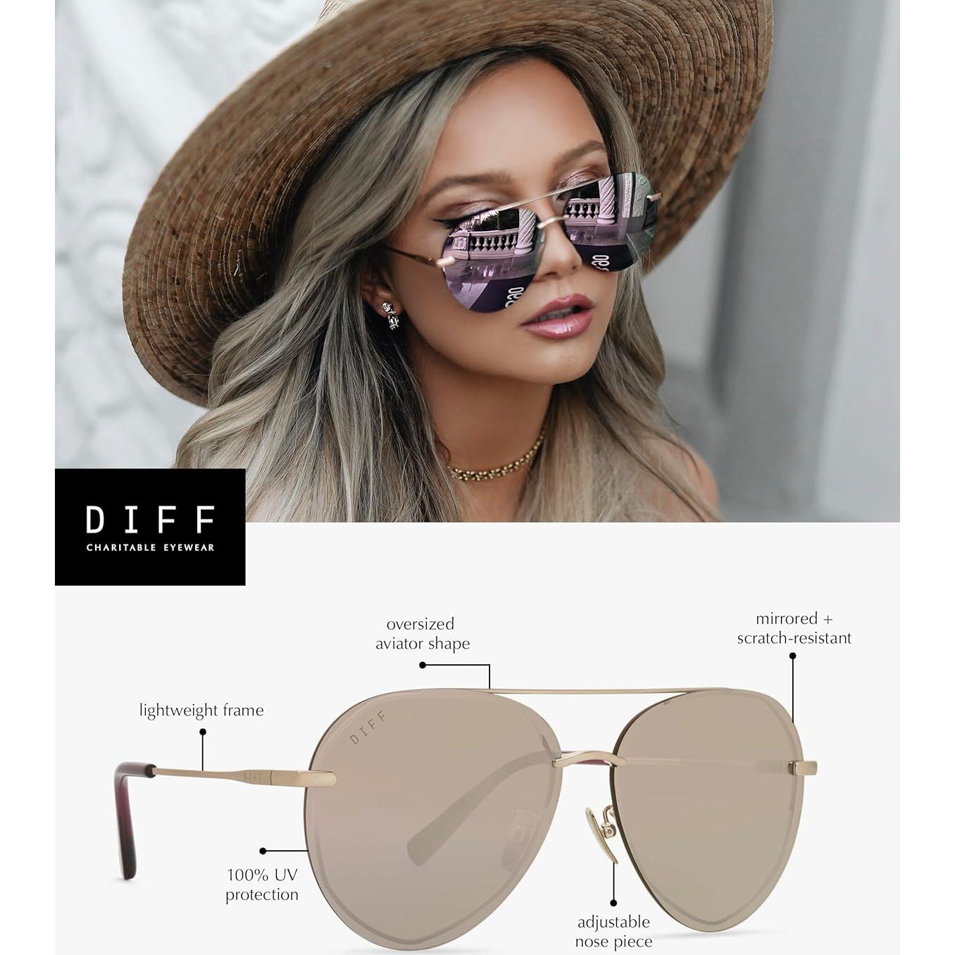 Gafas de sol aviador DIFF Lenox doradas UV400 para mujeres