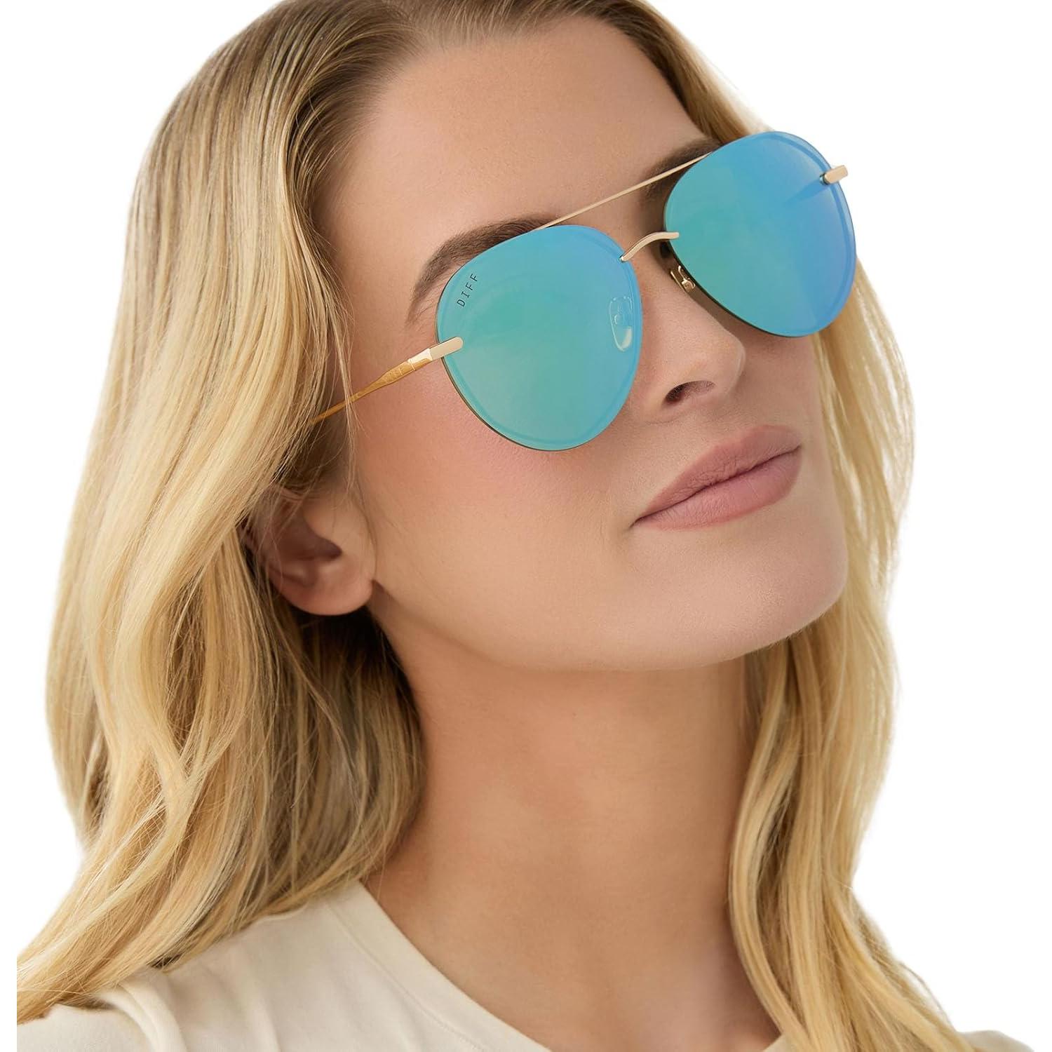 Gafas de sol aviador DIFF Lenox doradas UV400 para mujer