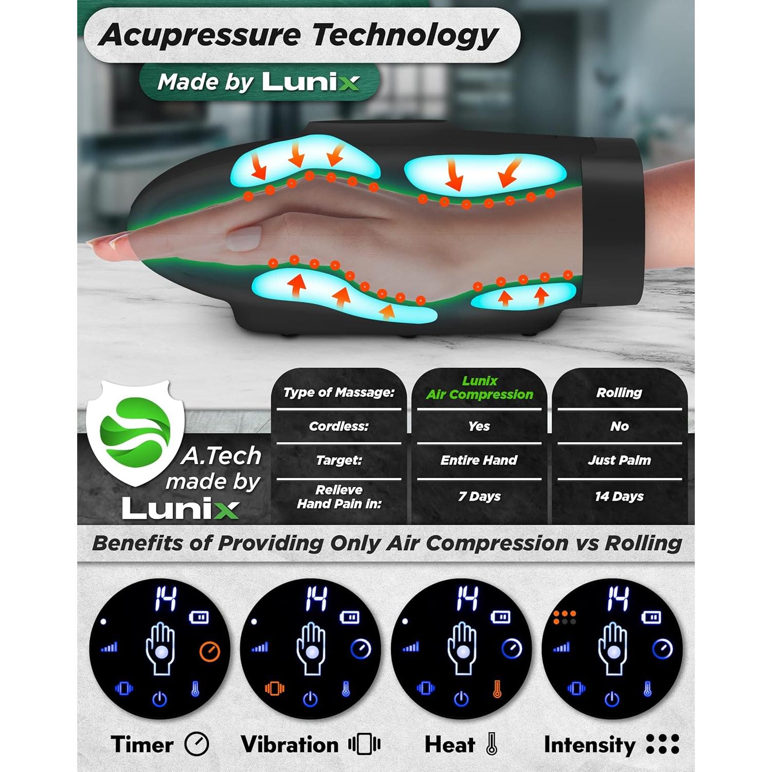 Masajeador de Mano Eléctrico Lunix LX7 con Calor y Compresión