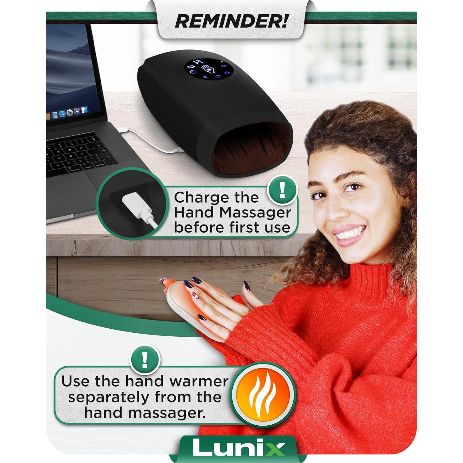 Masajeador de Mano Eléctrico Lunix LX7 con Calor y Compresión