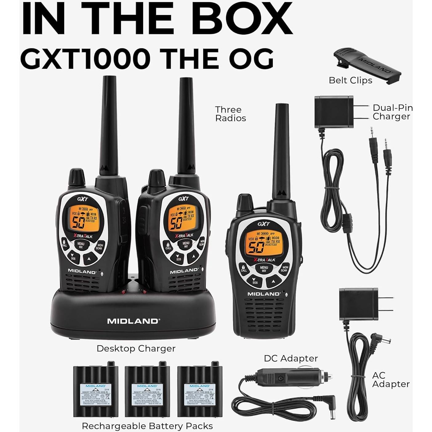 Walkie Talkie Midland GXT1000X3VP4 50 Canales y Alerta NOAA