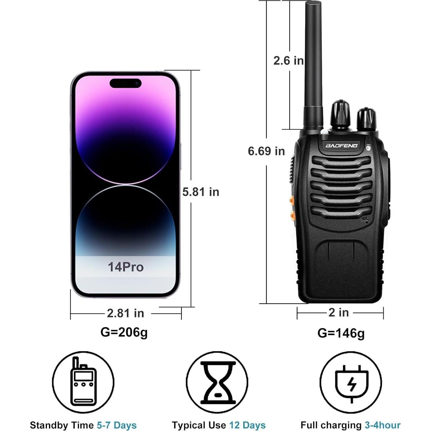 Walkie Talkies BaoFeng BF-88A 6Pack 12 Baterías 2.24kg