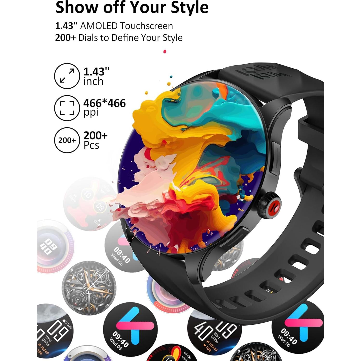 Reloj Inteligente Kumi GW5 PRO AMOLED 1.43" Negro