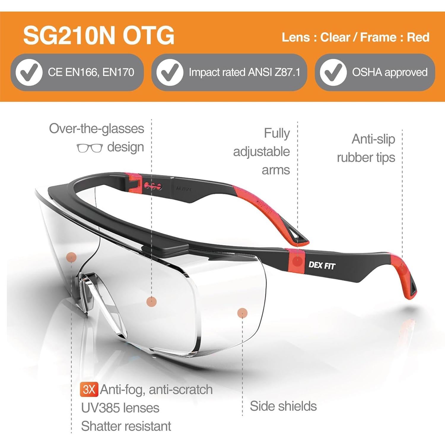 Gafas de Seguridad DEX FIT SG210 OTG Antivaho UV 385