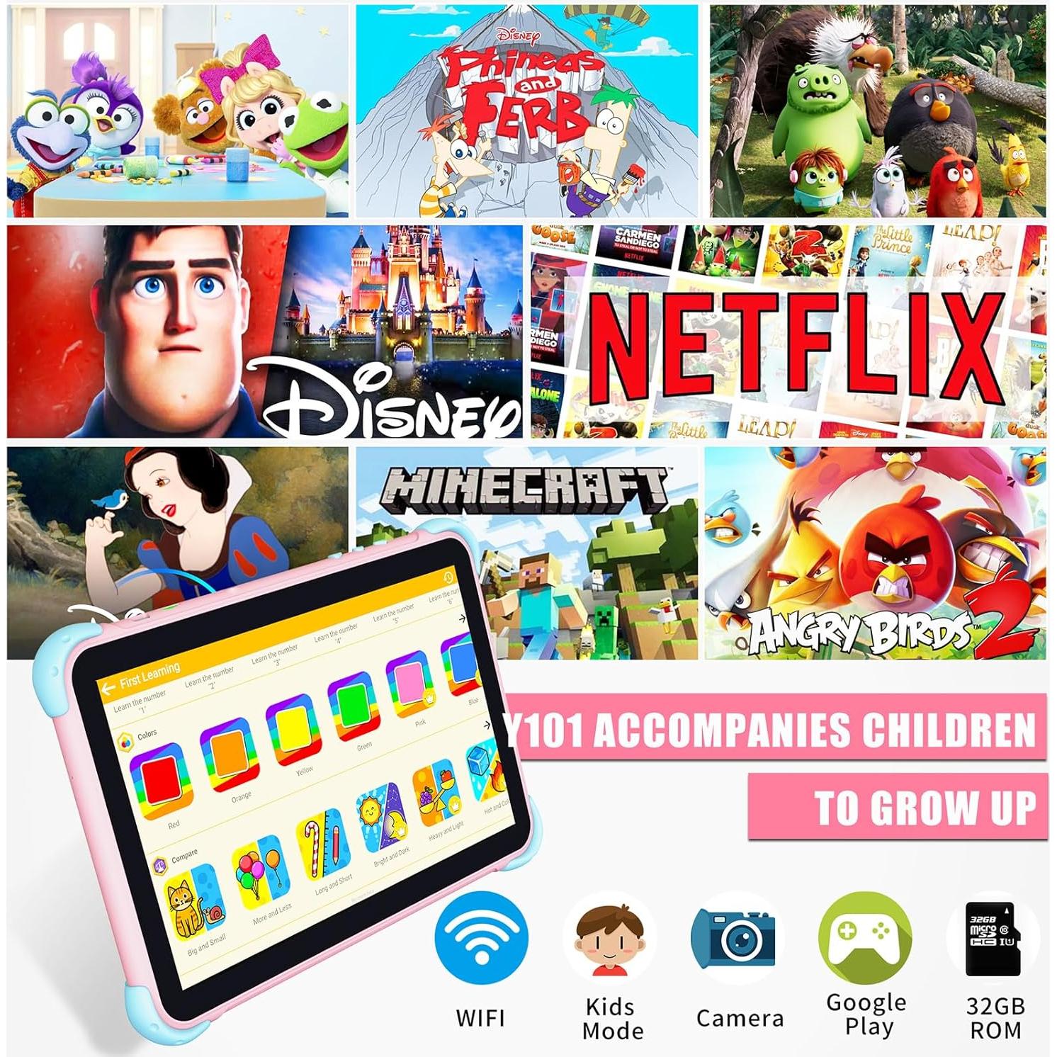 Tablet YINOCHE 10.1" para Niños con Funda Rosa 32GB