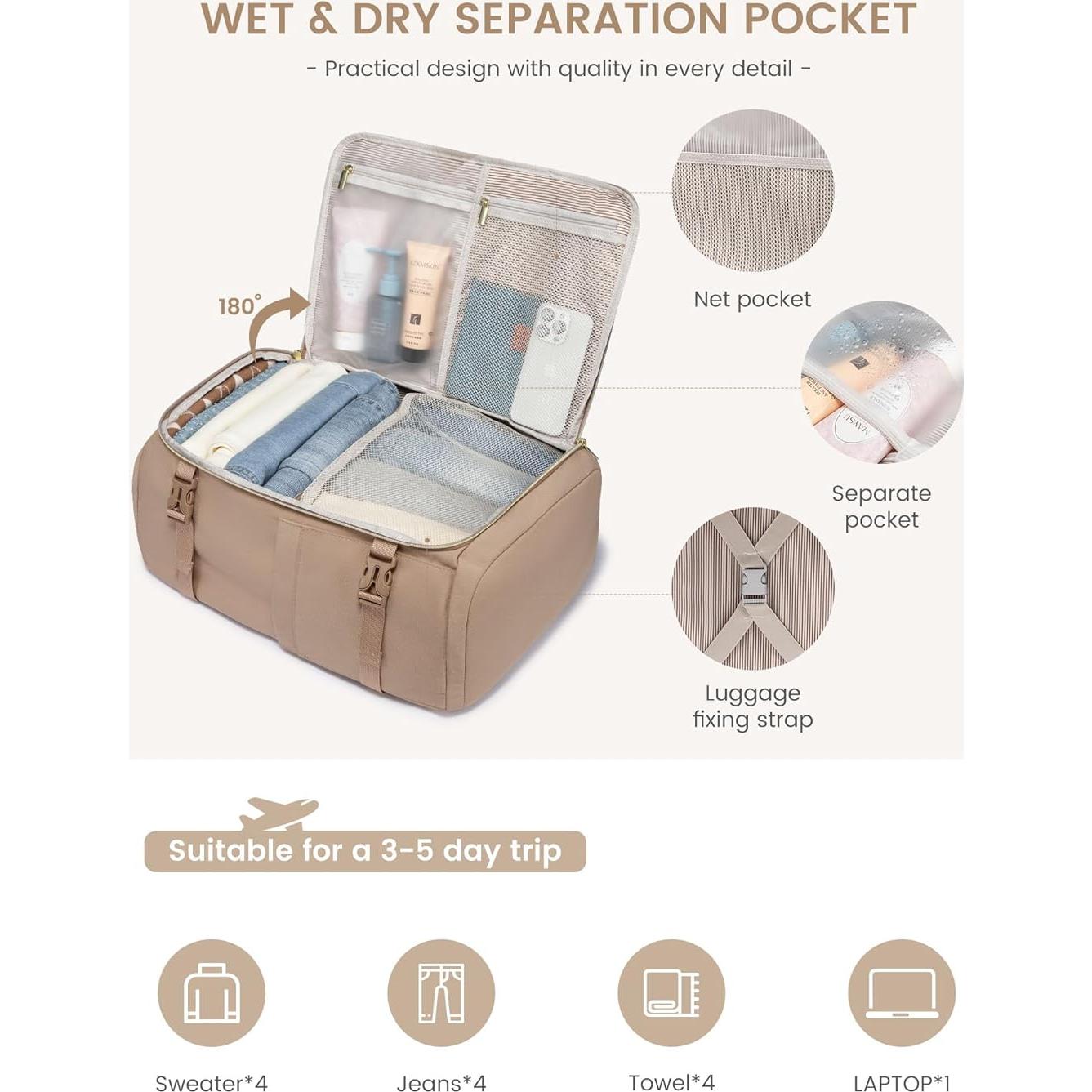 Mochila de Viaje LOVEVOOK 40L para Mujeres con Cubos de Empaque