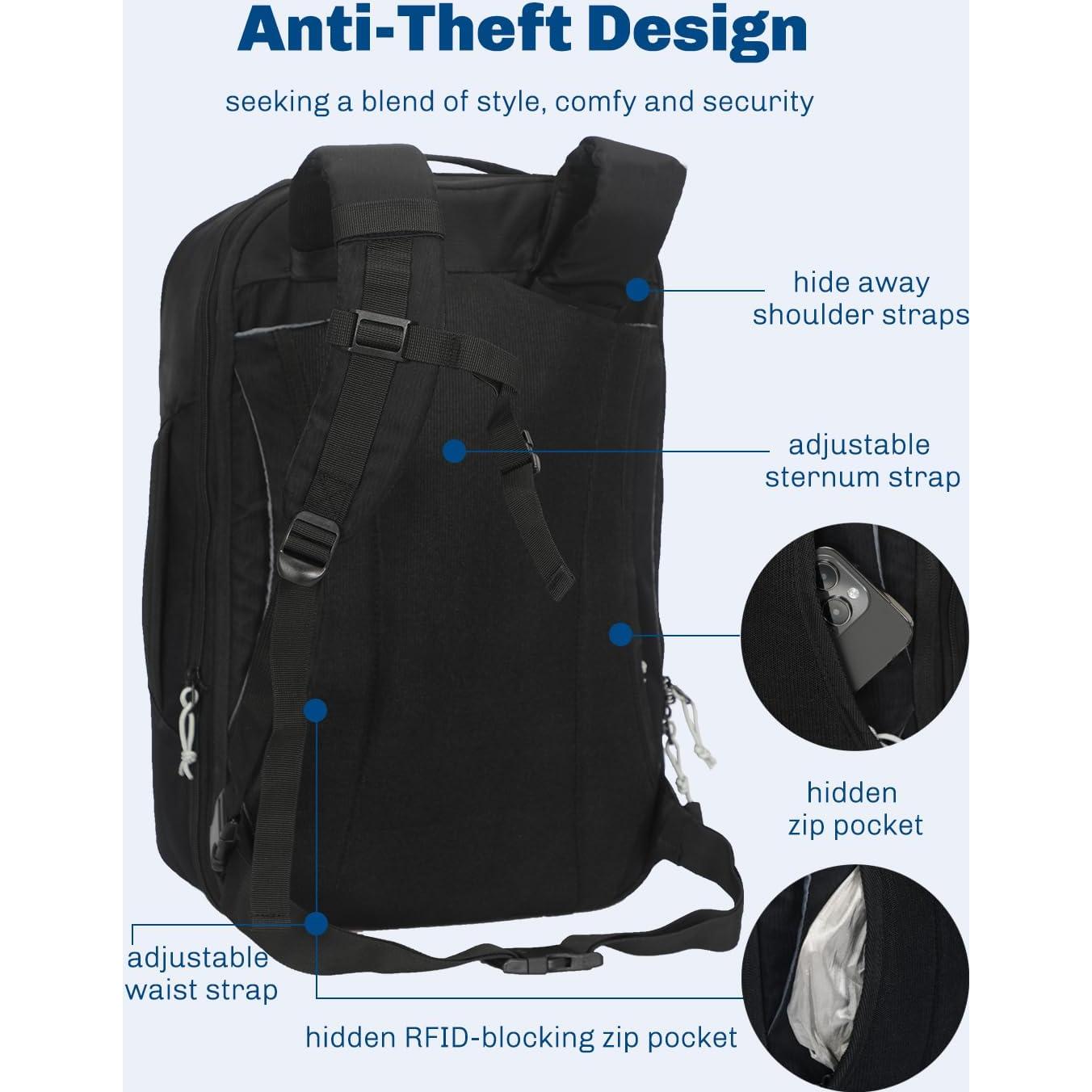 Mochila de viaje Hynes Eagle 40L para laptop 17" negra