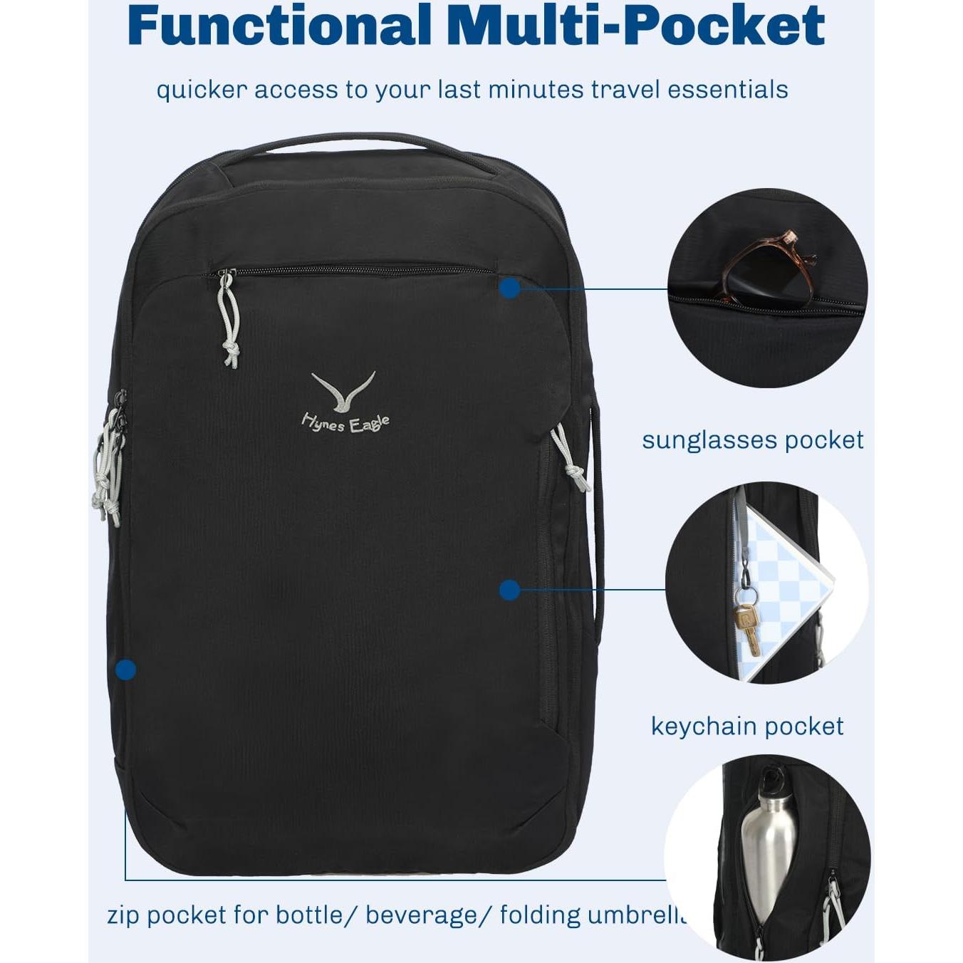 Mochila de viaje Hynes Eagle 40L para laptop 17" negra