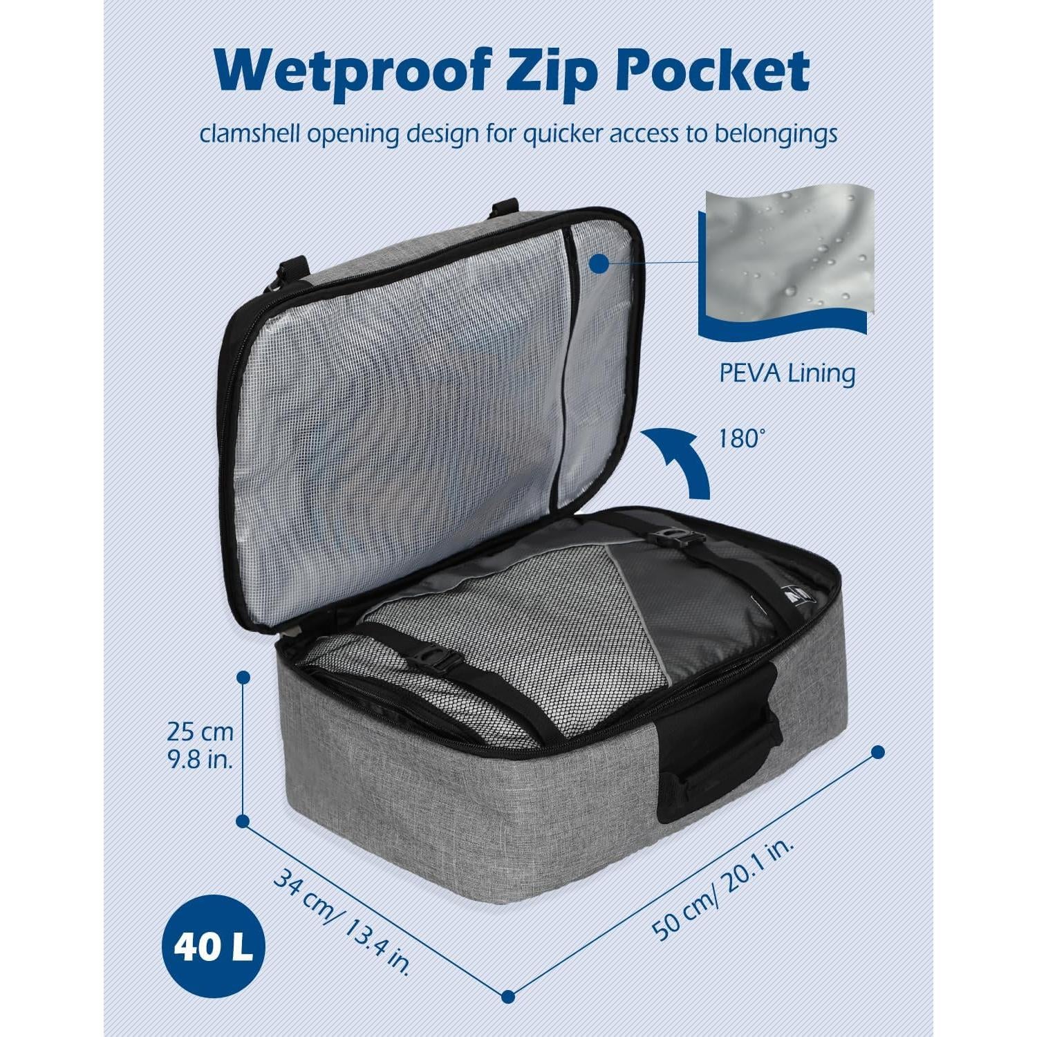 Mochila de Viaje Hynes Eagle 40L Aprobada para Vuelo Gris