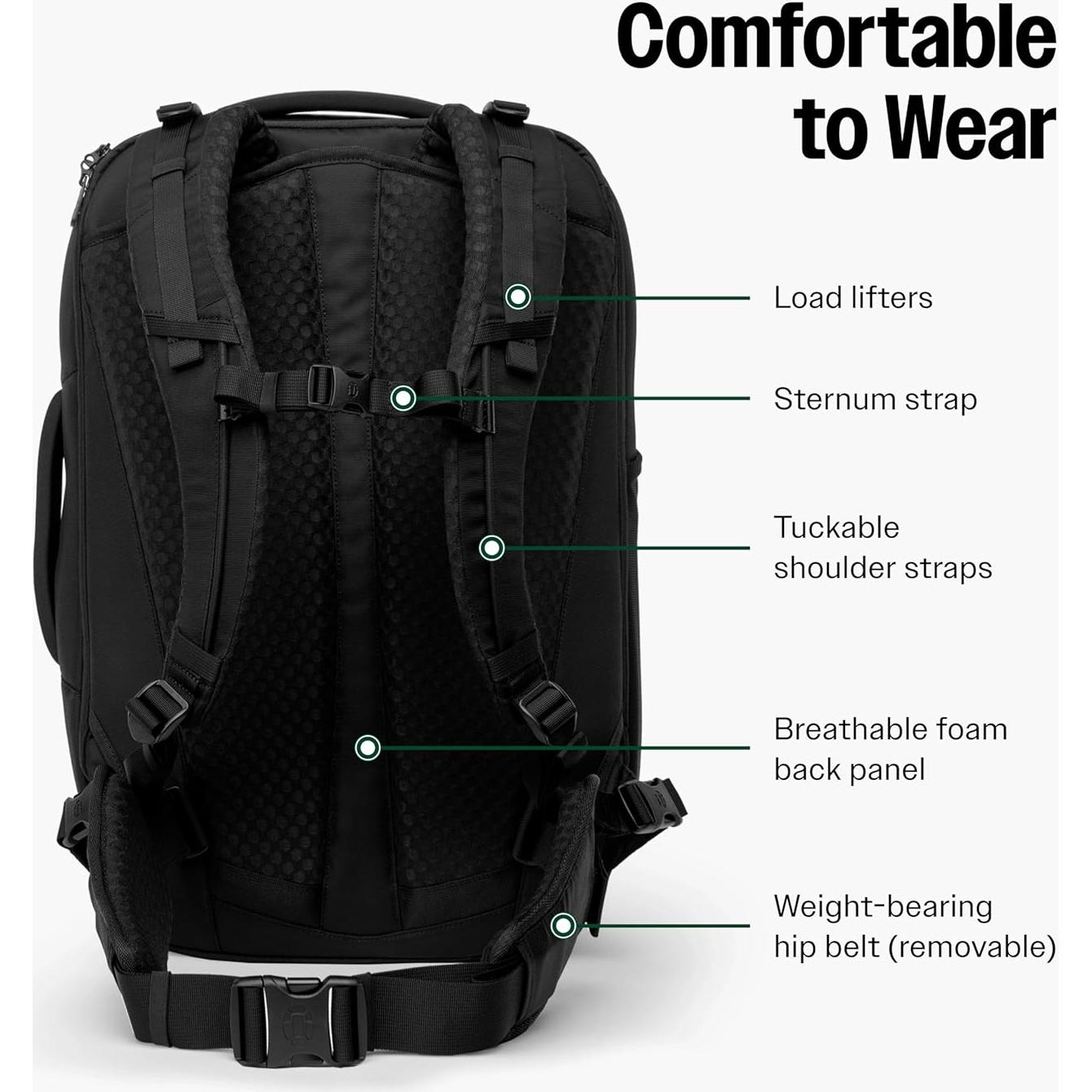 Mochila de Viaje Tortuga 40L Lite + 3 Cubos de Empaque Negro