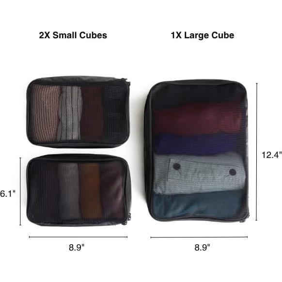 Mochila de Viaje Tortuga 40L Pro + 3 Cubos de Empaque, Negro