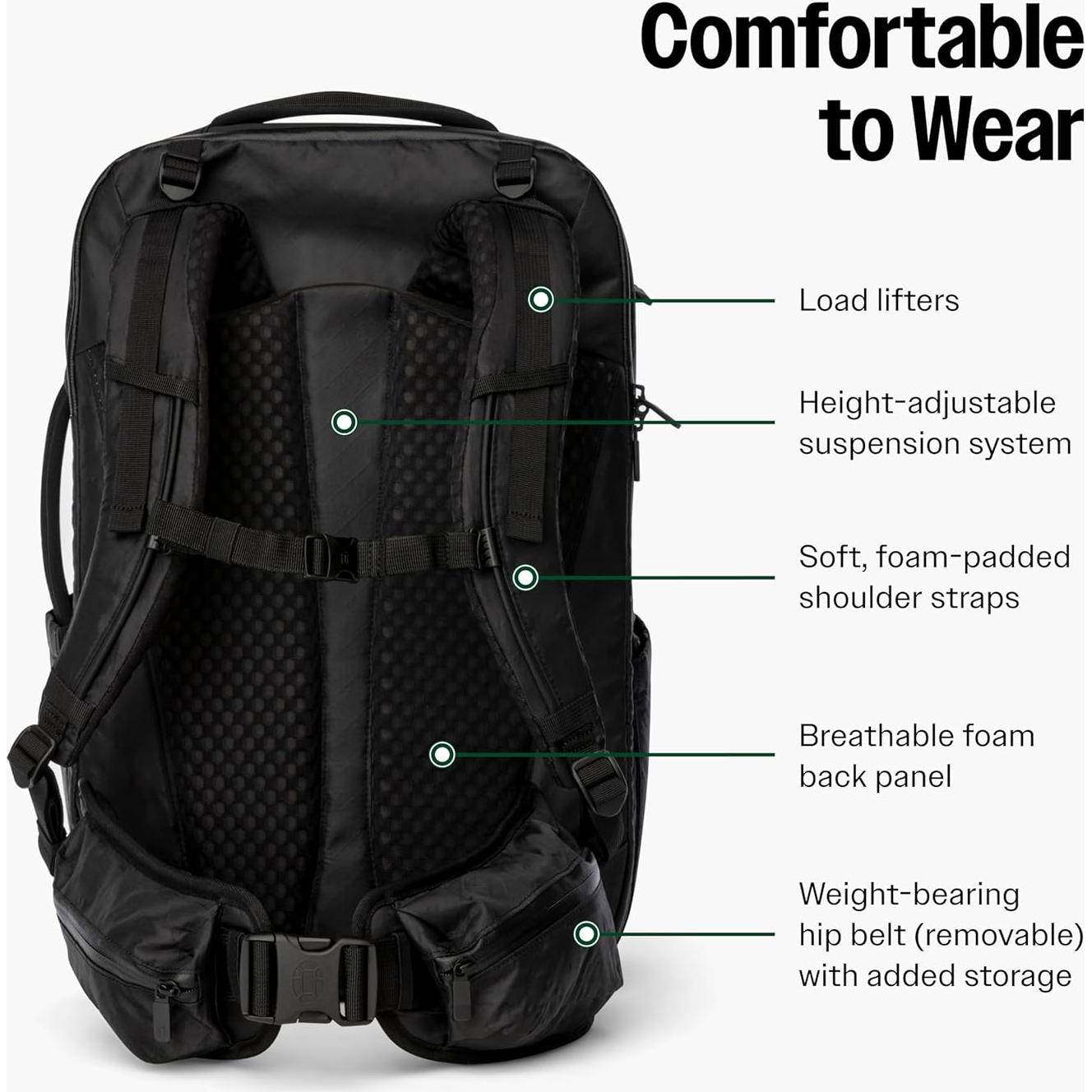 Mochila de Viaje Tortuga 40L Pro + 3 Cubos de Empaque, Negro