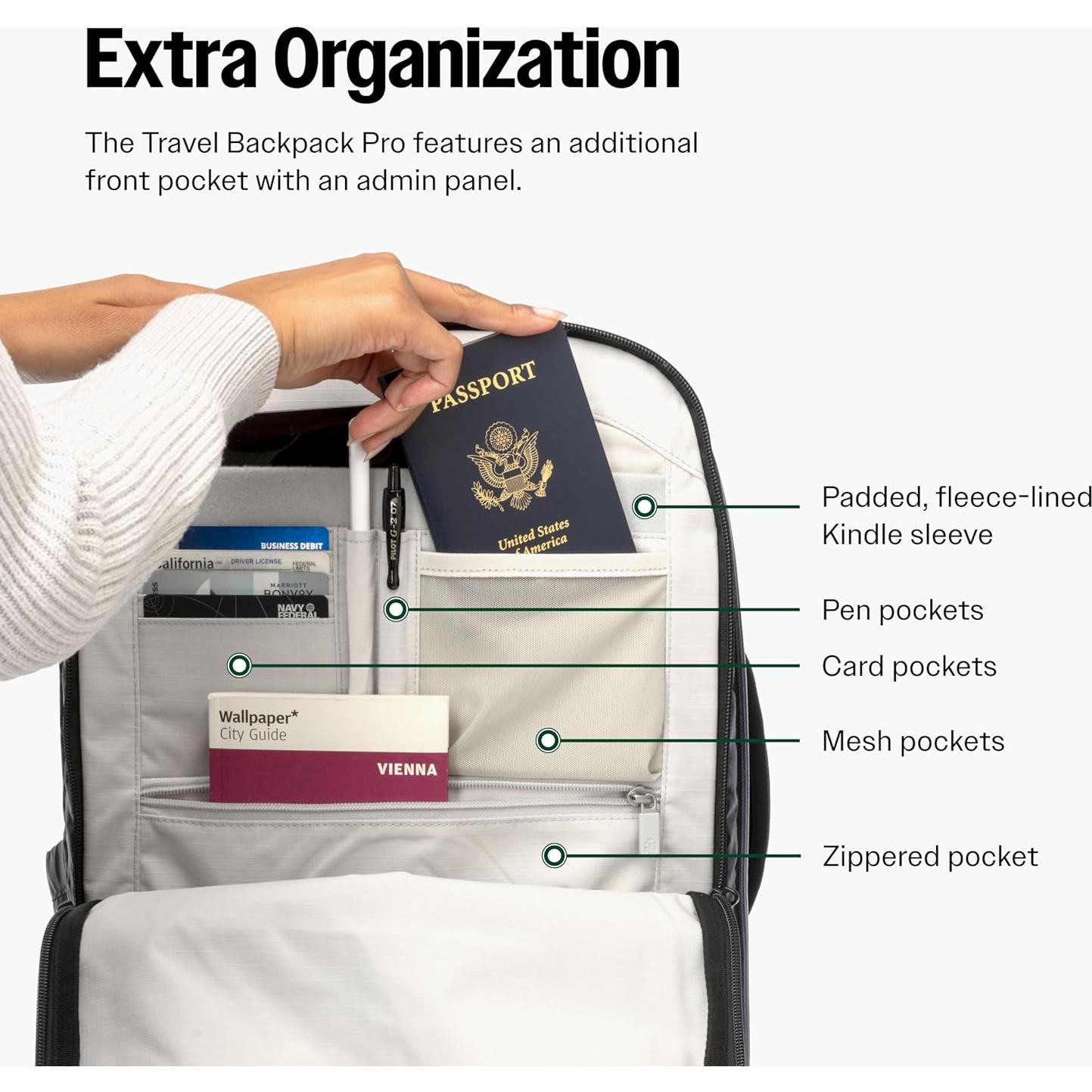 Mochila de Viaje Tortuga 40L Pro + 3 Cubos de Empaque, Negro