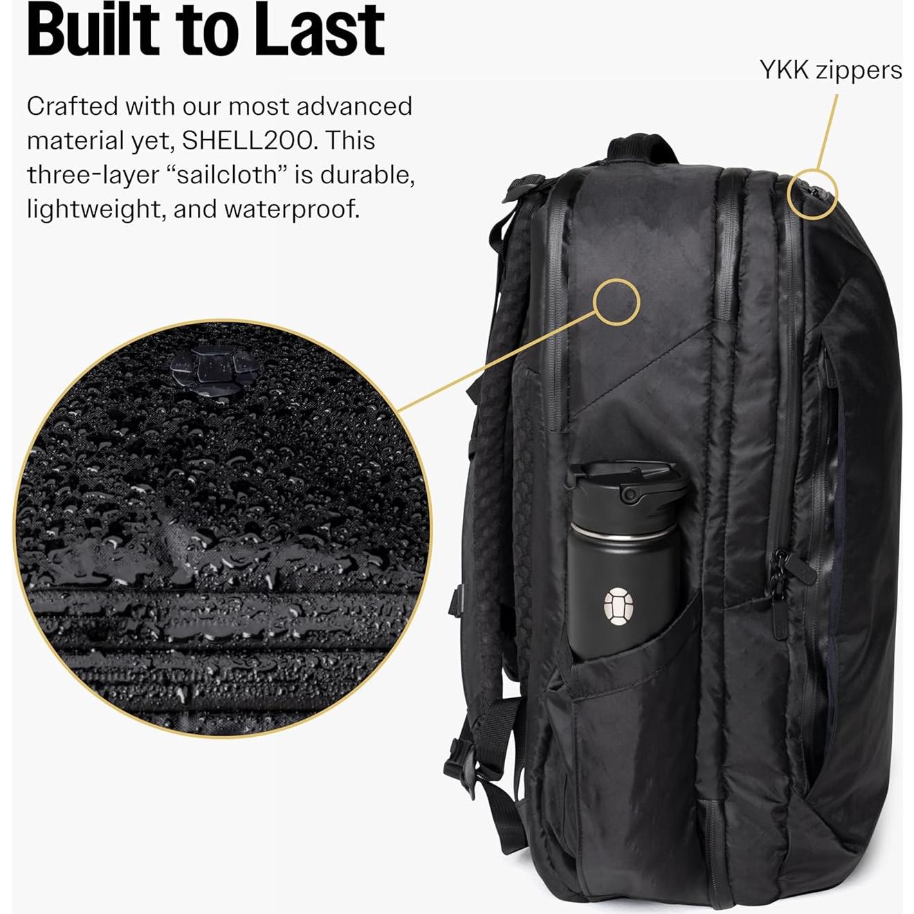 Mochila de Viaje Tortuga 40L Pro + 3 Cubos de Empaque, Negro