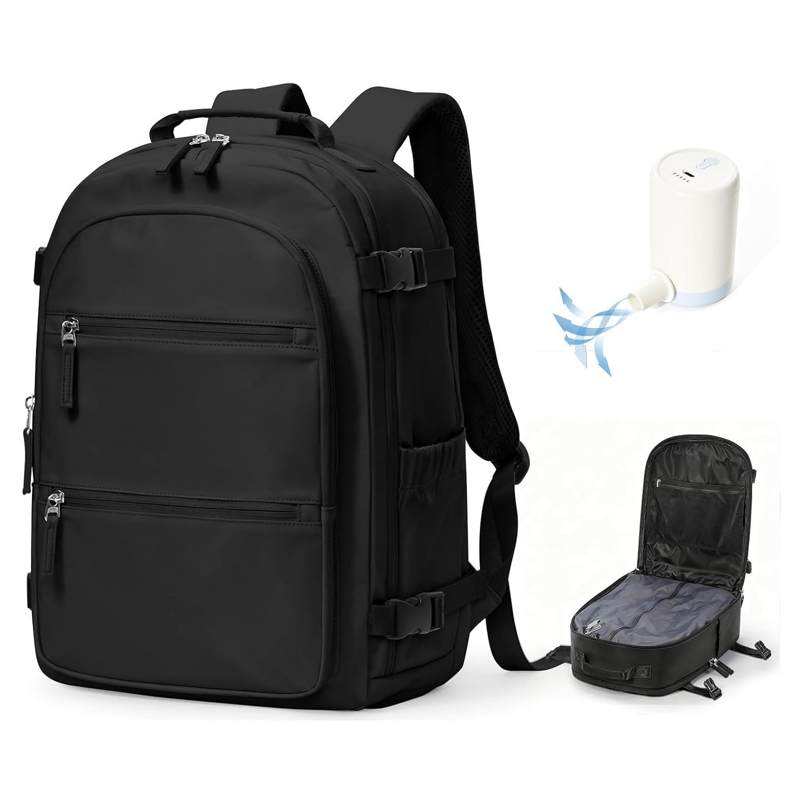 Mochila de Viaje con Vacío y Bomba, 45x35x20 cm, Negra