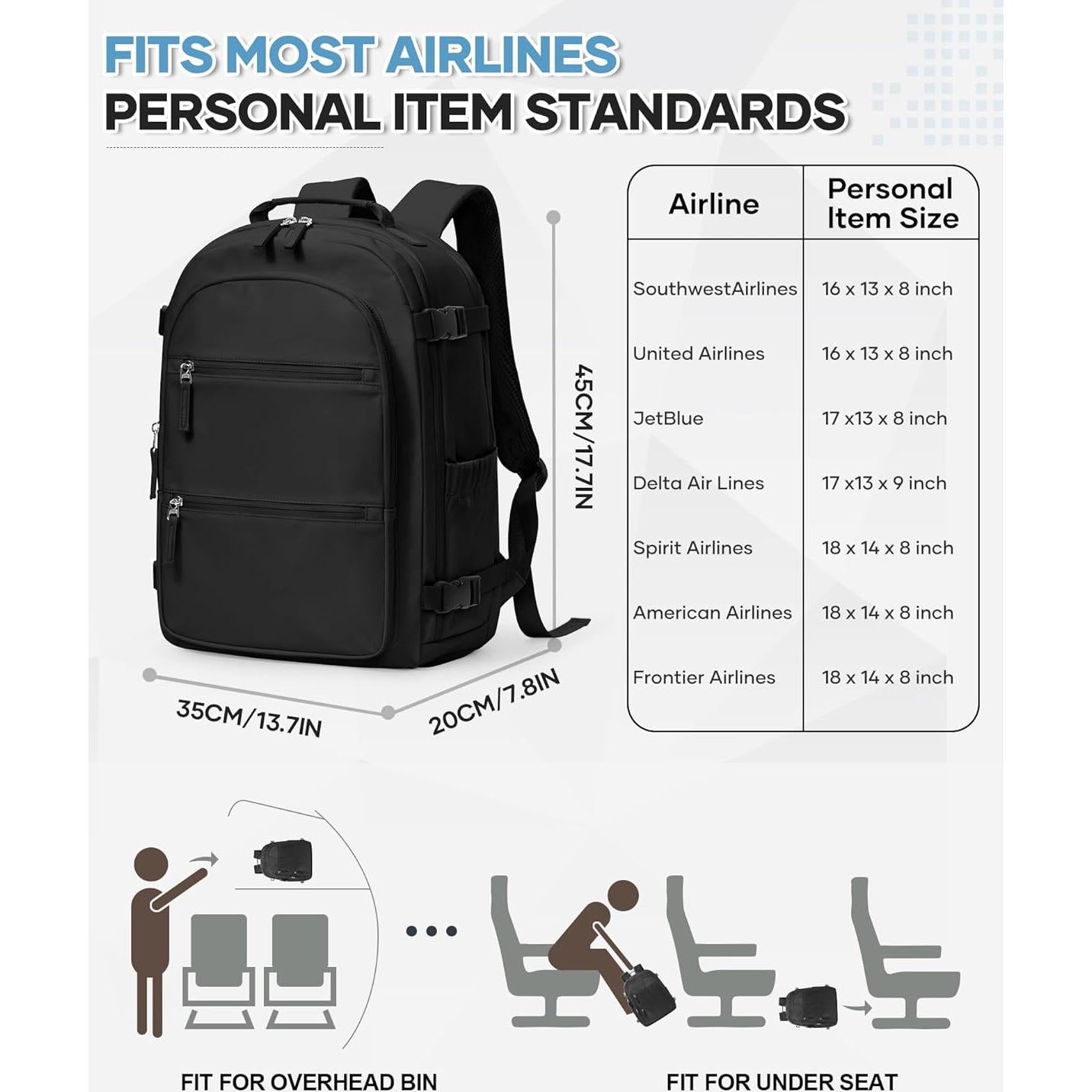 Mochila de Viaje con Vacío y Bomba, 45x35x20 cm, Negra