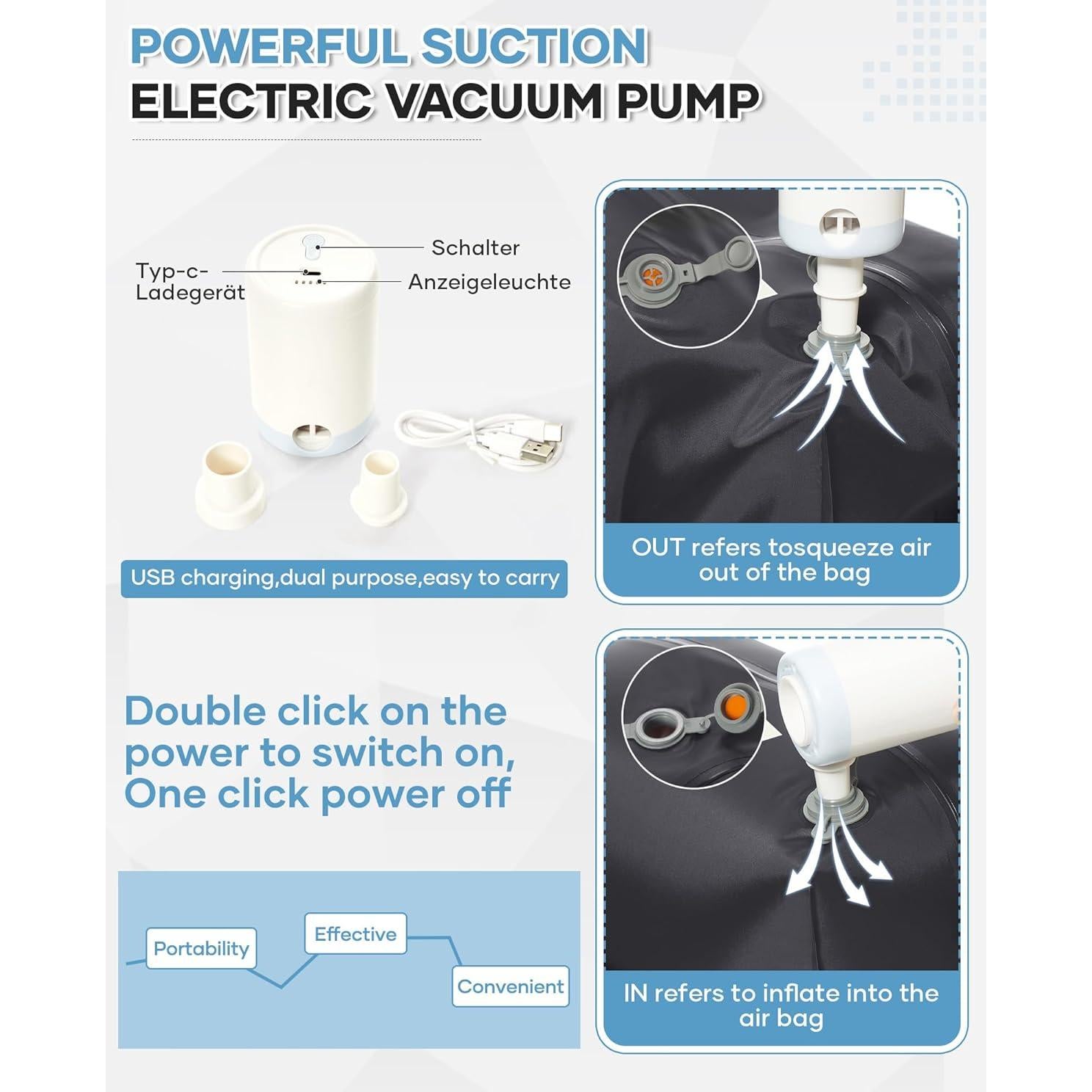 Mochila de Viaje con Vacío y Bomba, 45x35x20 cm, Negra