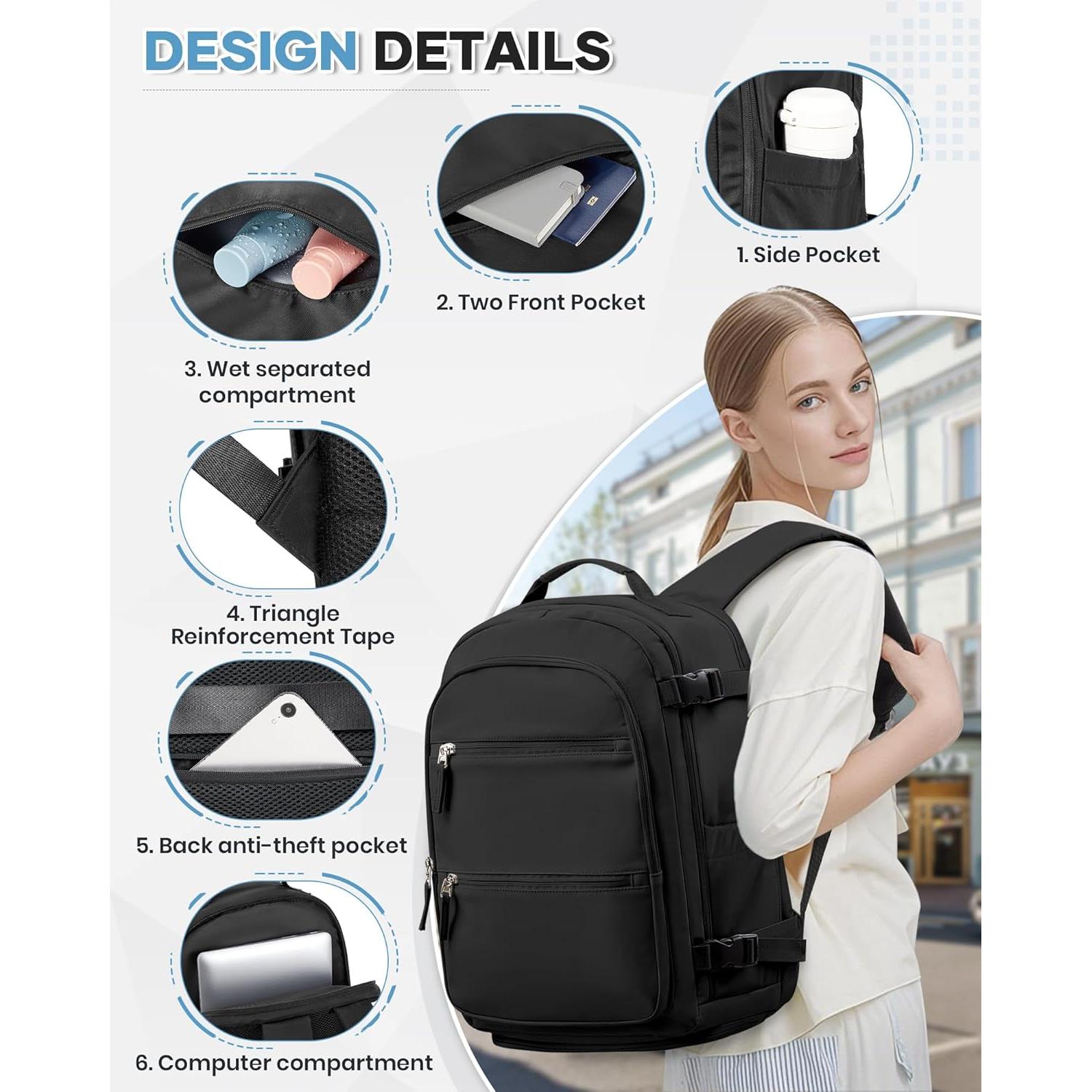 Mochila de Viaje con Vacío y Bomba, 45x35x20 cm, Negra