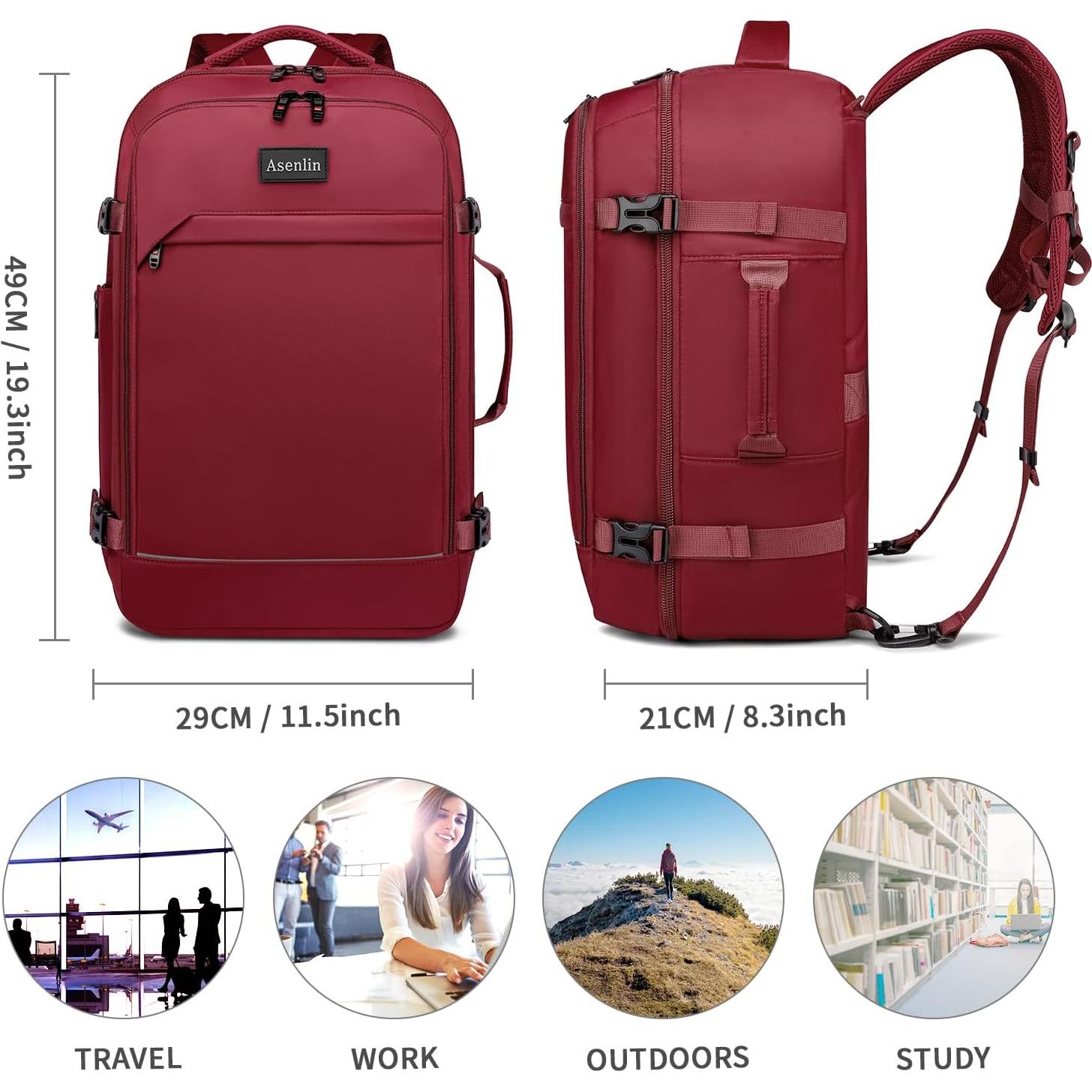 Mochila de Viaje Asenlin 40L Unisex para Laptop 17" Roja