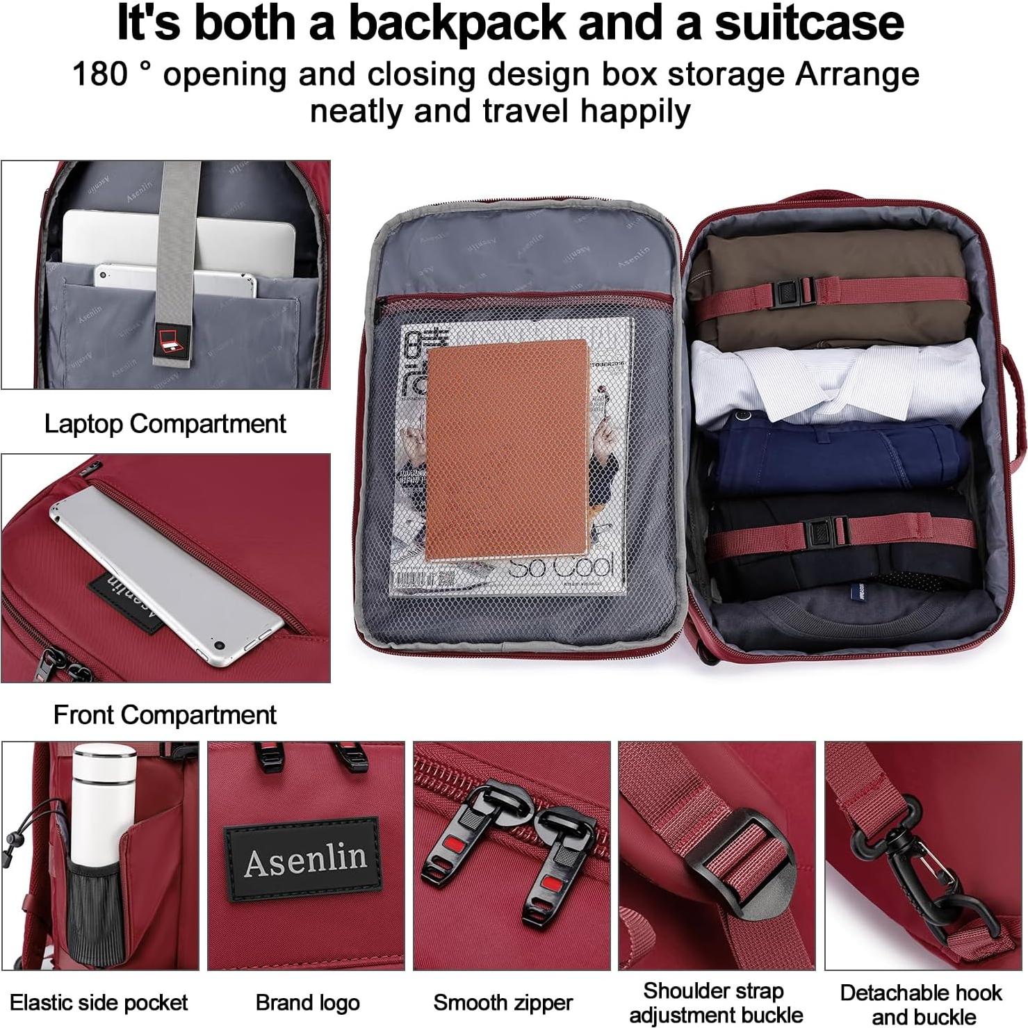 Mochila de Viaje Asenlin 40L Unisex para Laptop 17" Roja