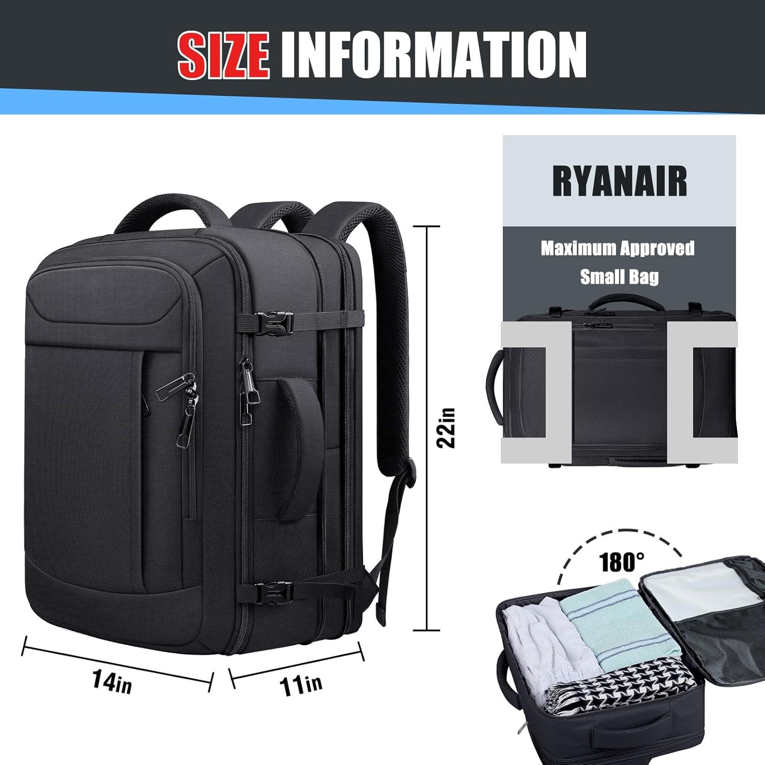 Mochila de Viaje JARWAM 55L Antirrobo Expandible Negra