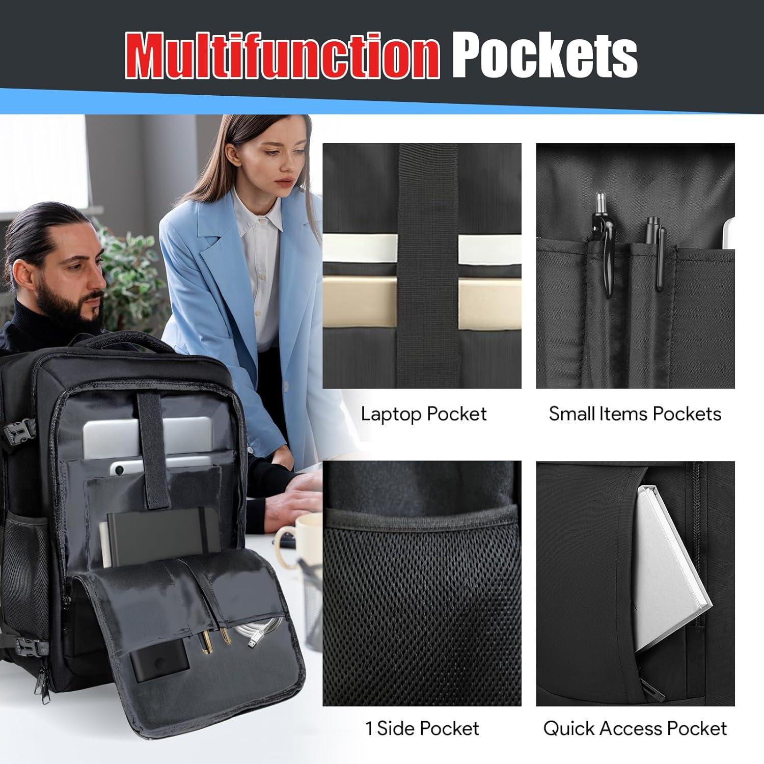 Mochila de Viaje JARWAM 55L Antirrobo Expandible Negra