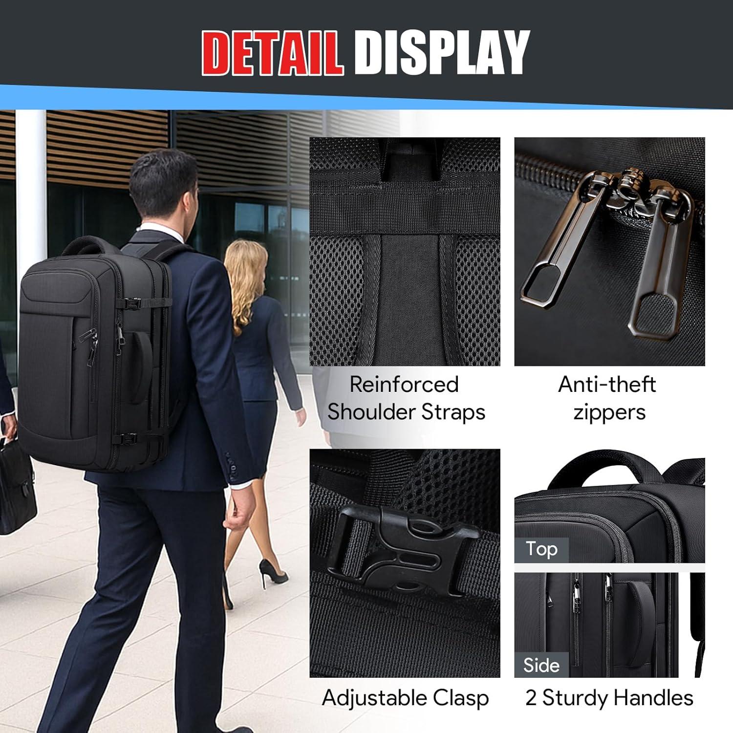 Mochila de Viaje JARWAM 55L Antirrobo Expandible Negra