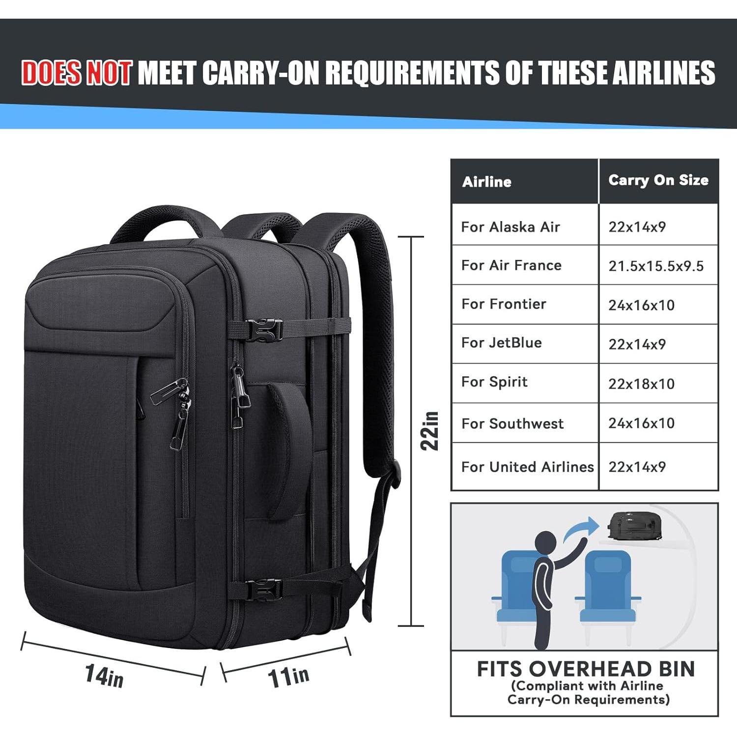 Mochila de Viaje JARWAM 55L Antirrobo Expandible Negra