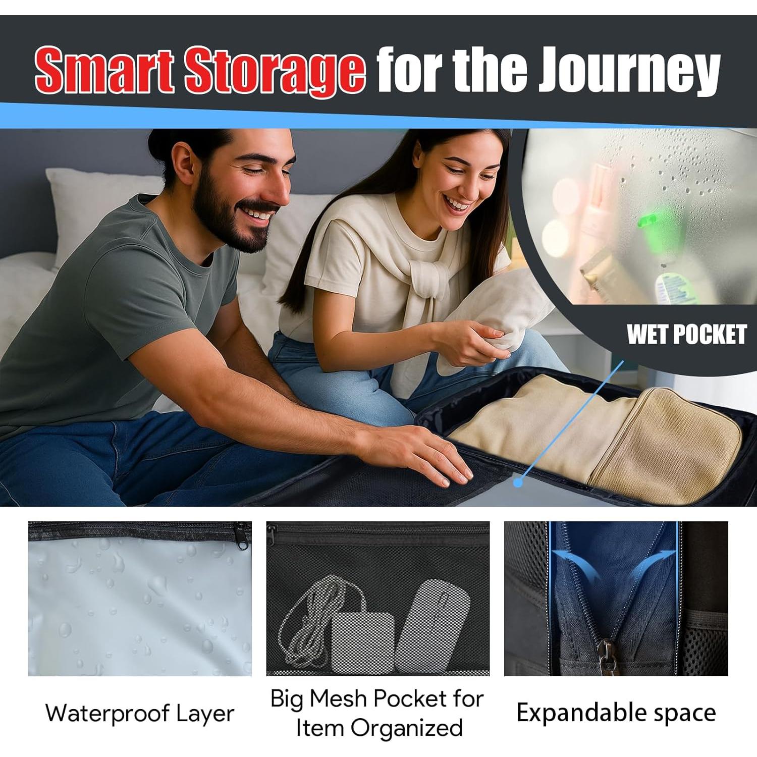 Mochila de Viaje JARWAM 55L Antirrobo Expandible Negra