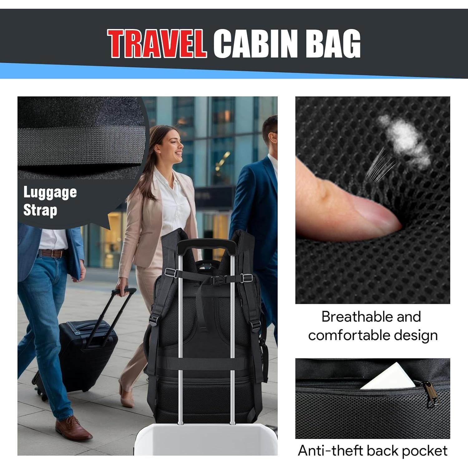 Mochila de Viaje JARWAM 55L Antirrobo Expandible Negra